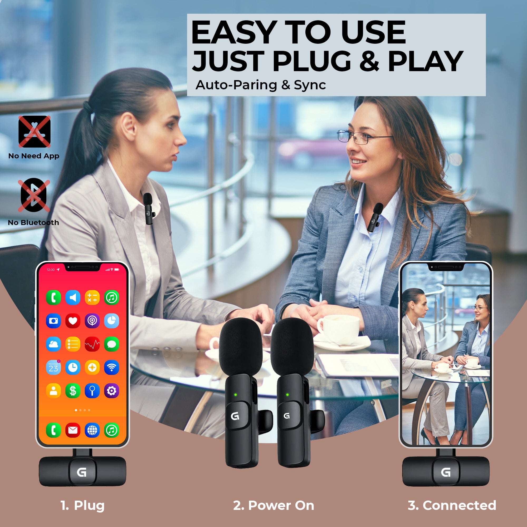 Gizmore Wireless Dual Mic for YouTube , vlog and podcast etc – Plug & Play, 20m Range, HD Sound Quality, Rechargeable Battery (long playback), 360 degree Pickup, Compatible with camera and phone recording.