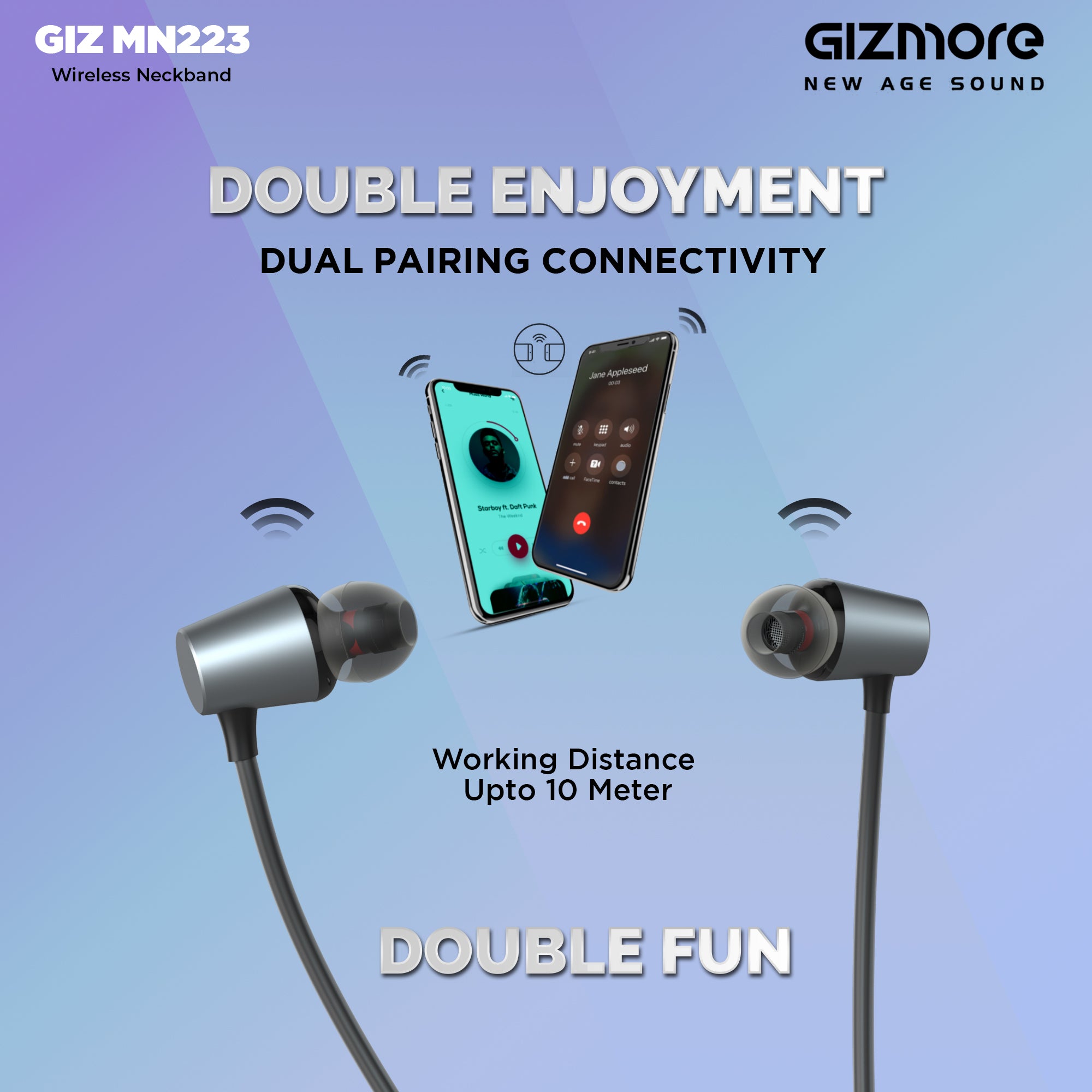 Gizmore MN223 Bluetooth Wireless Neckband Magnetic Earphones with Dual Pairing Fast Charging Great Wireless Sound with 40 Hours of Playtime