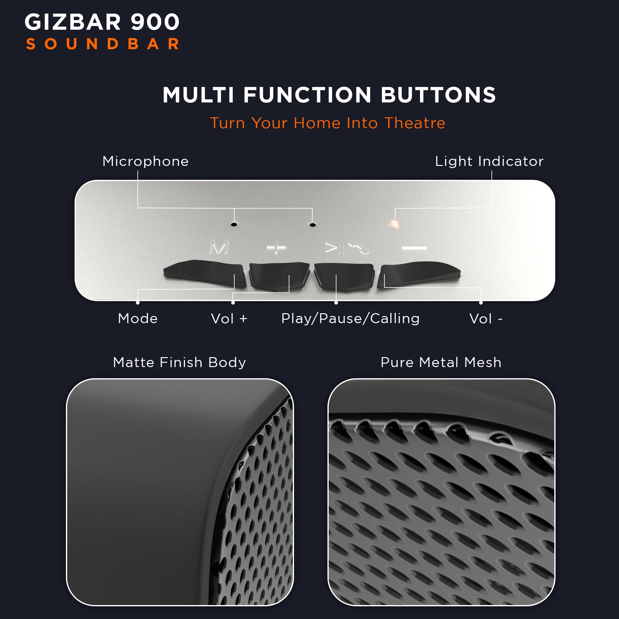 Gizmore Gizbar 900 2.0 Channel Home Theatre Soundbar with 10W Speaker, Multiple Connectivity Modes with Bluetooth 5.0, Premium Sleek Design 10 W Bluetooth Soundbar