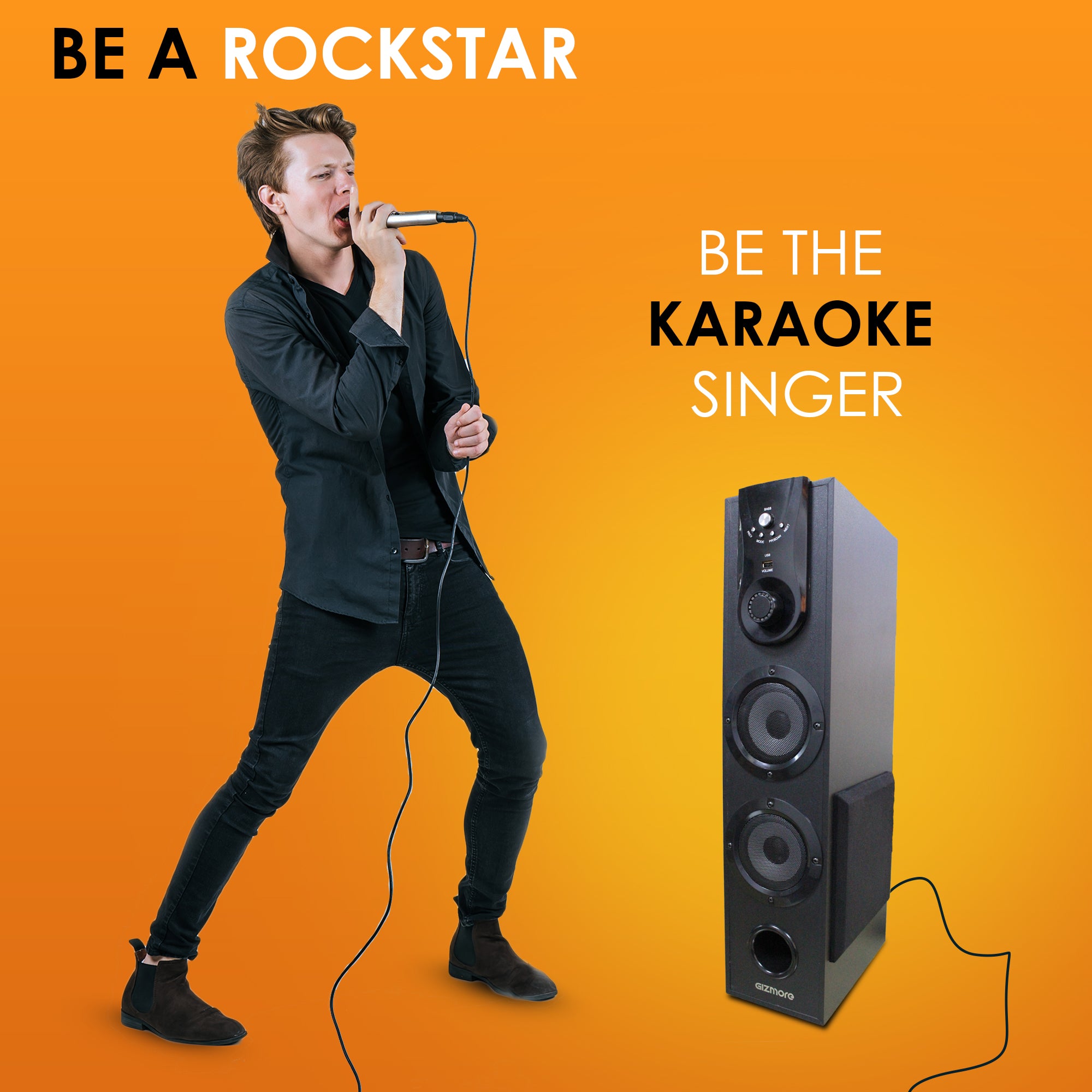 GIZMORE ST5000 50W Bluetooth Tower Speaker | Digital LED Display Wooden Cabinet | Volume & Bass Control | Karaoke and Party Speaker with Multiple Connectivity and Wired MIC