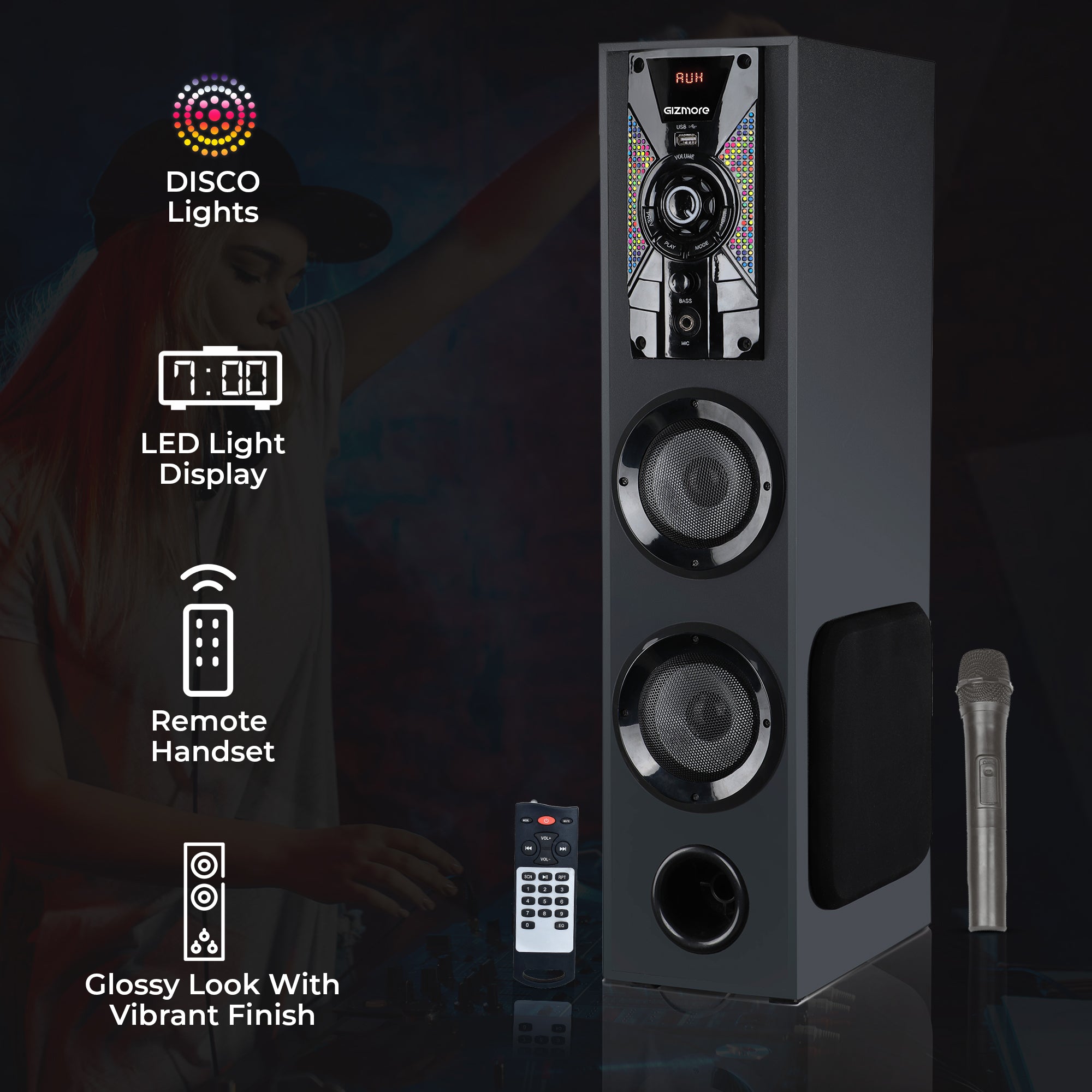 Gizmore ST5000 PRO WITH WIRELESS MIC & REMOTE 50 W Bluetooth Tower Speaker
