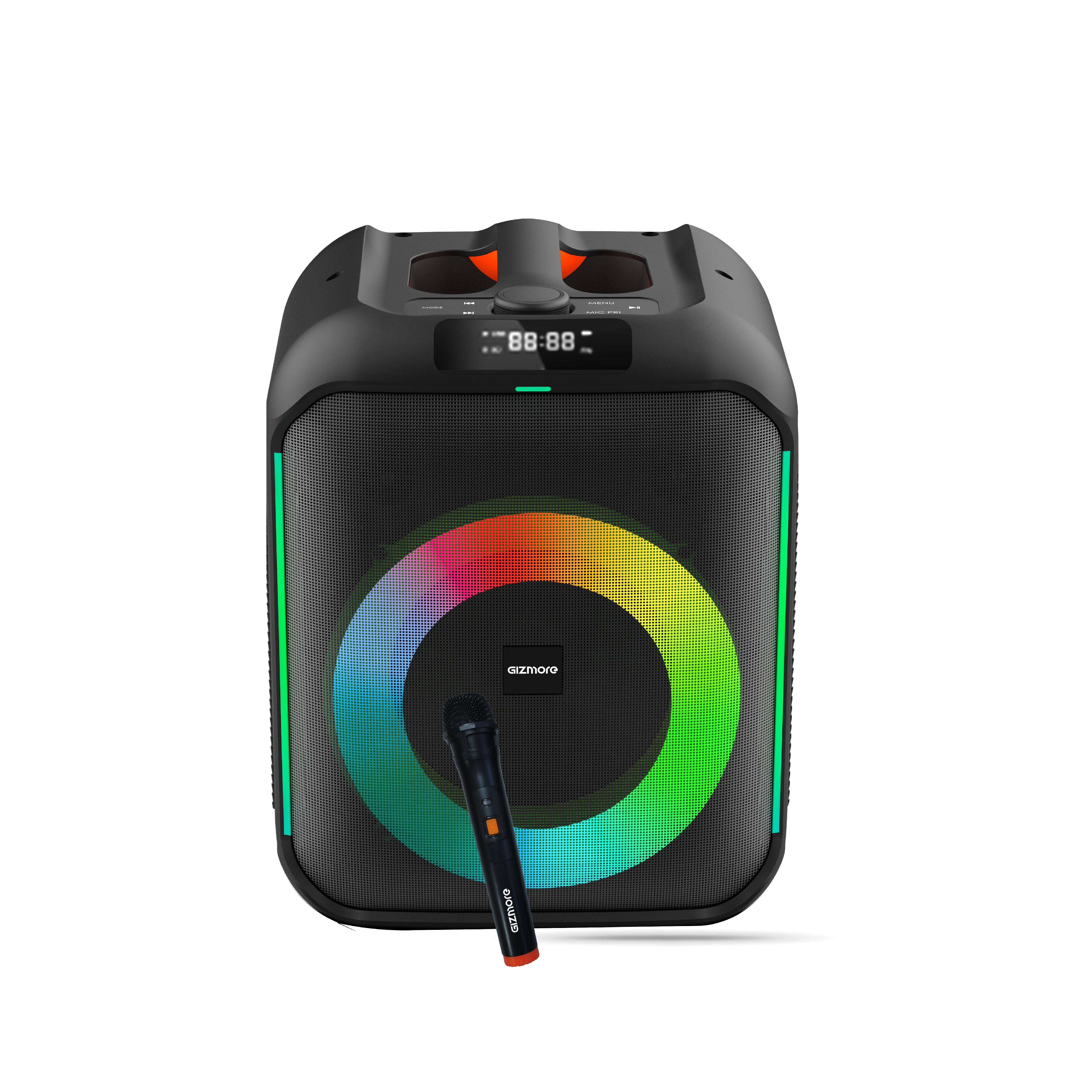 Gizmore T120 Thunder Bolt Party Speaker | 8 Hours Playtime | UHF Wireless Mic | TWS Function | RGB Lights | AUX/BT/USB/TF | Powerful Bass | Multi-Function Control