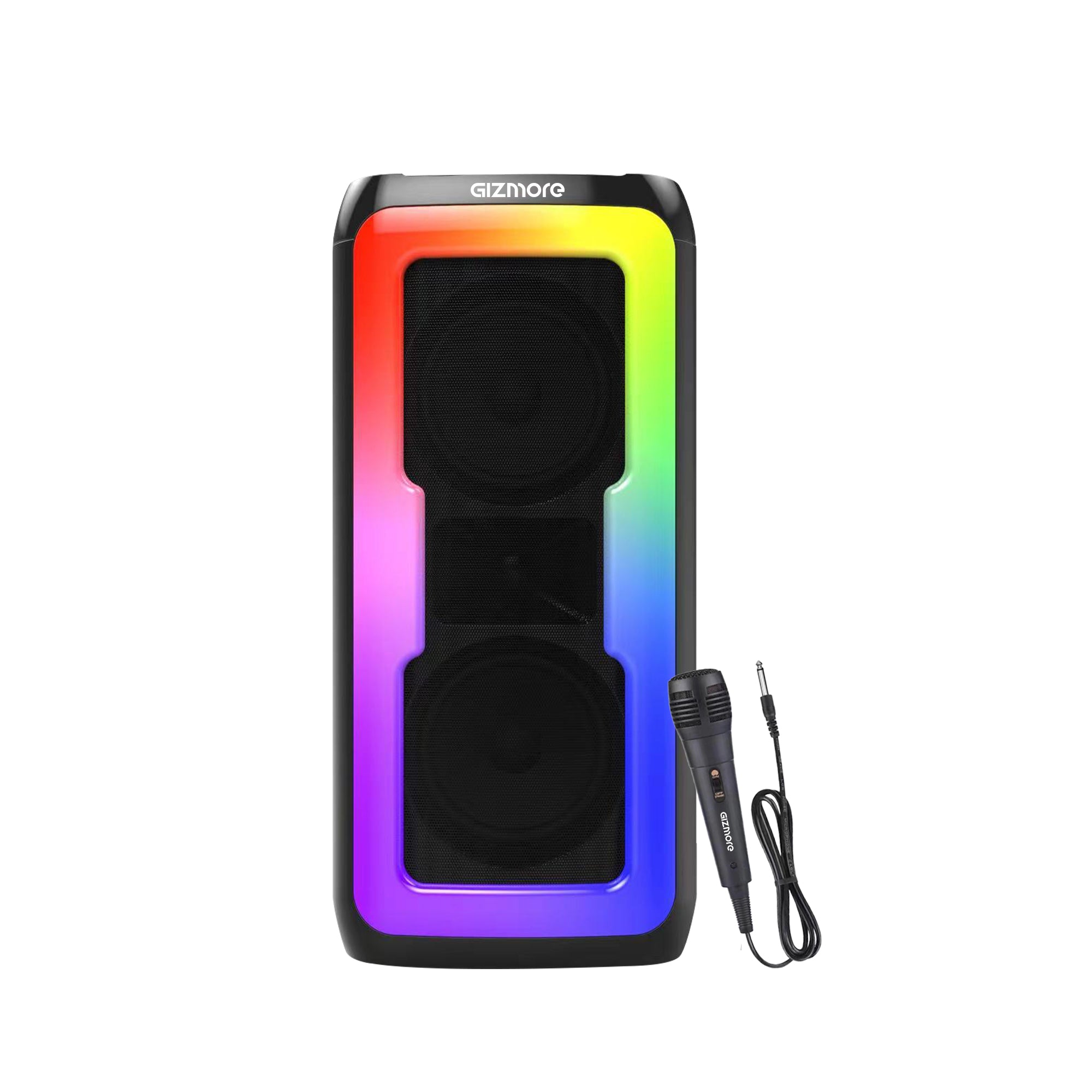 GIZMORE MS530 PLAY 30W With Karaoke Wired Mic BT Speaker/6HOUR Play Time /Loud & Clear Stereo Sound/Vivid RGB Lights/BT/USB/SD Card Playback, Portable & Type C Fast Charging (Black)