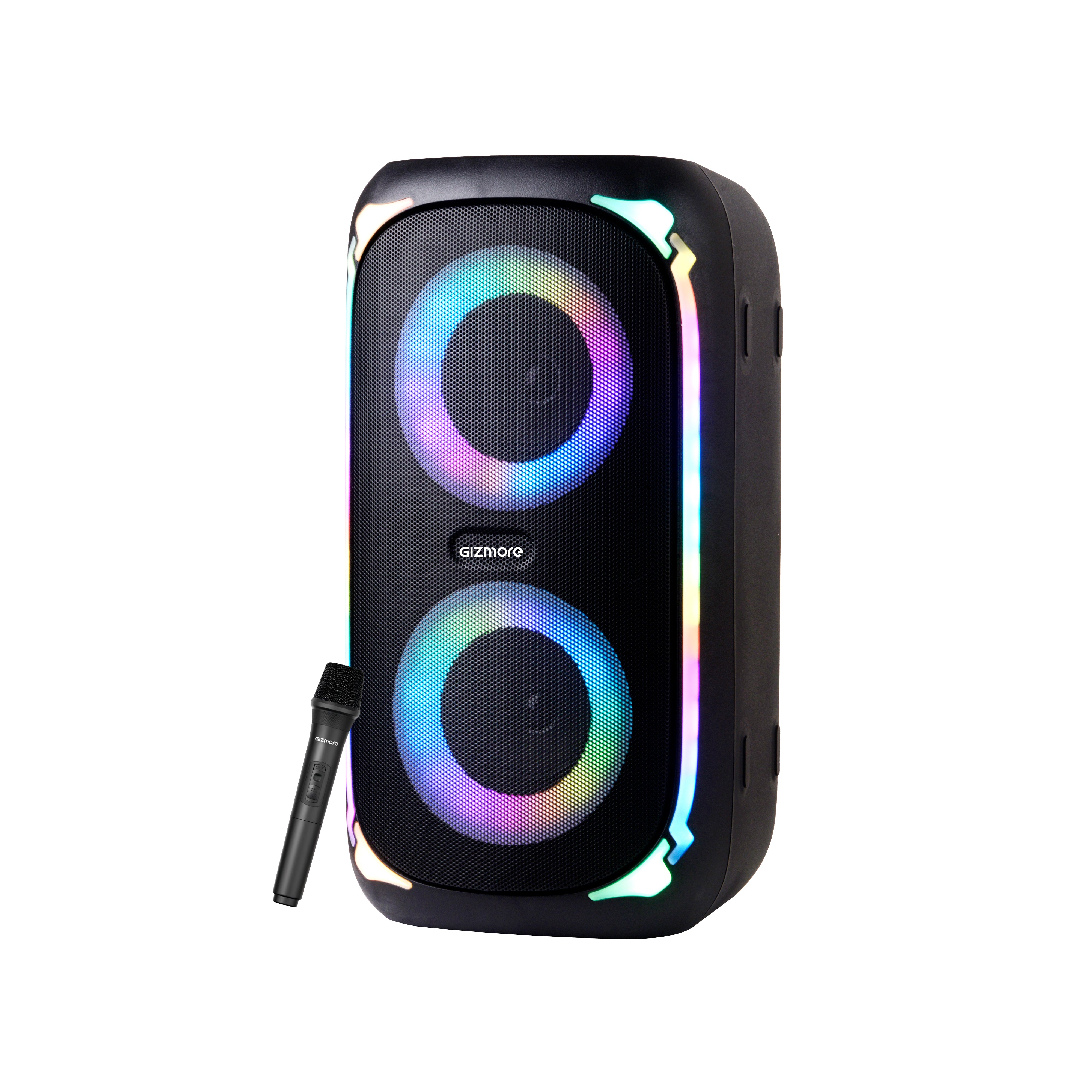 GIZ T100 Thunder Storm Bluetooth Speaker 50W, 4x2 Inch Drivers, Wireless Mic, RGB Lights, TWS Pairing, Multi Connectivity (BT/USB/AUX/TF), LED Display – Powerful Bass Party Speaker