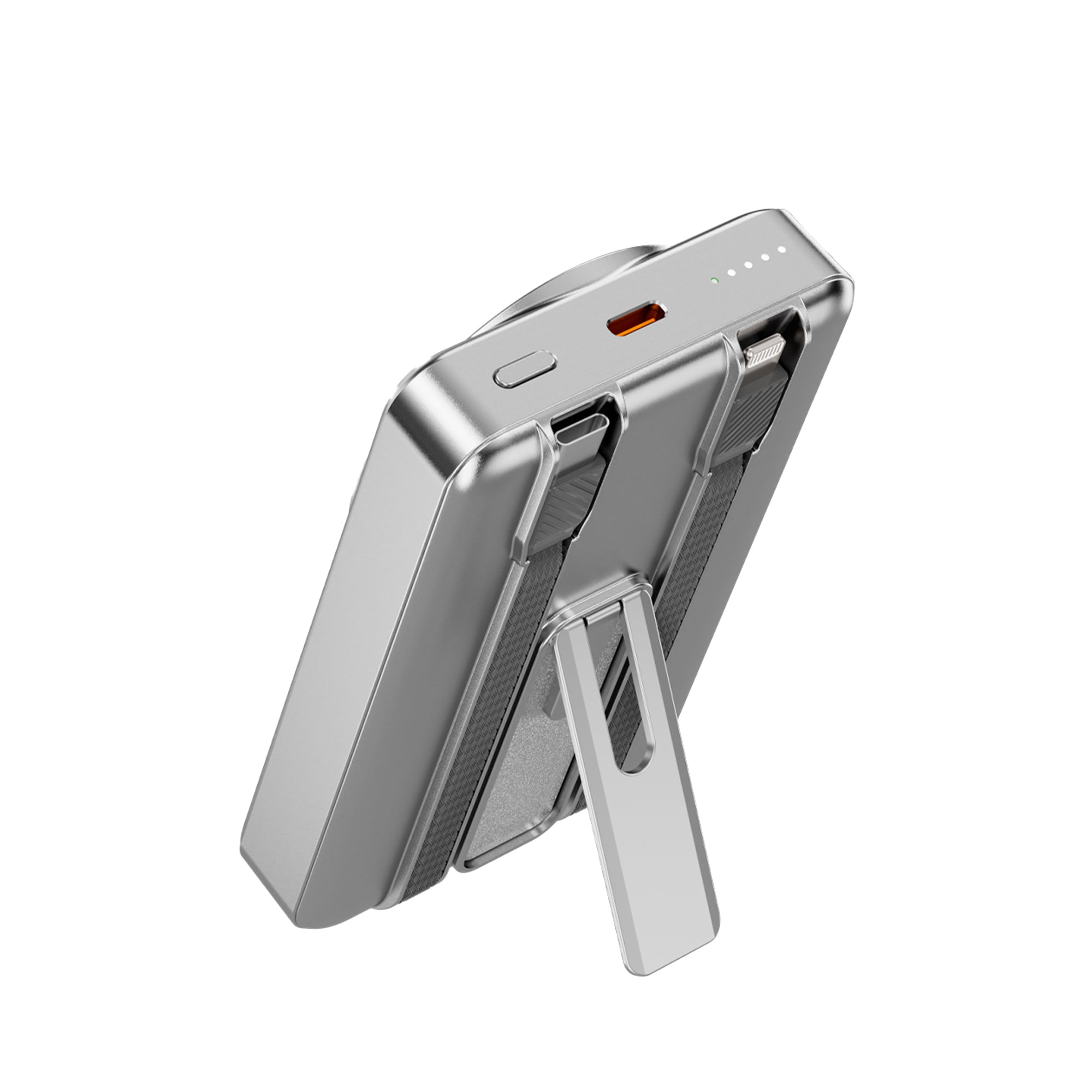 GIZMORE PD10K44 imagvolt 10000mAh Magnetic Power Bank with Built-in USB-C & Lightning Cables, Foldable Mobile Stand, Metallic Finish, Fast Charging Portable Power bank
