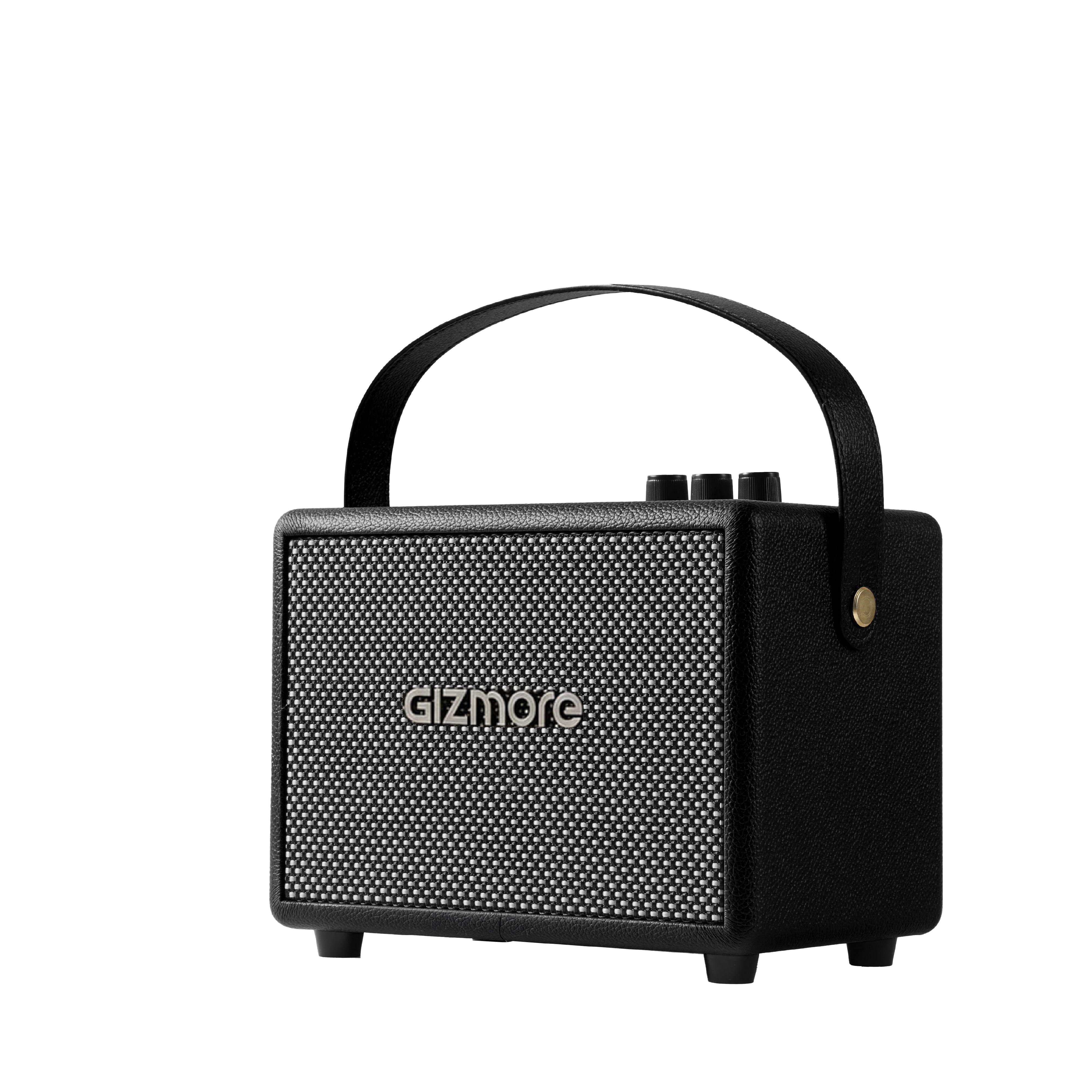 GIZMORE BEAT LUXE 30W RMS Bluetooth Speaker with Premium Wooden & Vegan Leather Finish, Portable Design, Up to 3 Hours Playtime, TWS Dual Pairing, Multi-Control Knobs, Carrying Strap