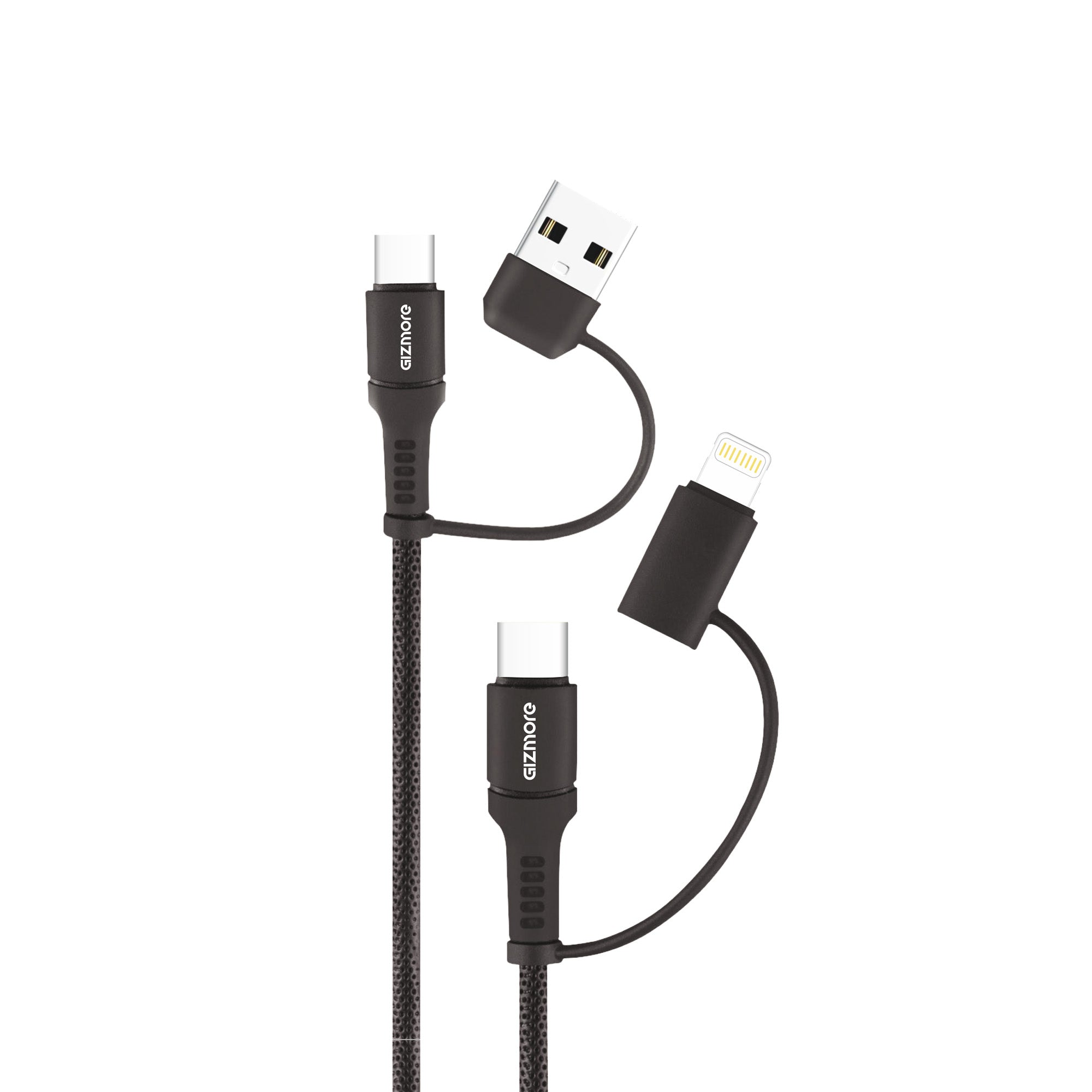 GIZMORE Super-Fast Multi-Connector 4-in-1 Type-C & Lightning Cable with 65W Fast Charging, 480Mbps Data Sync, PD Technology, Compatible with All Type-C and Apple Devices