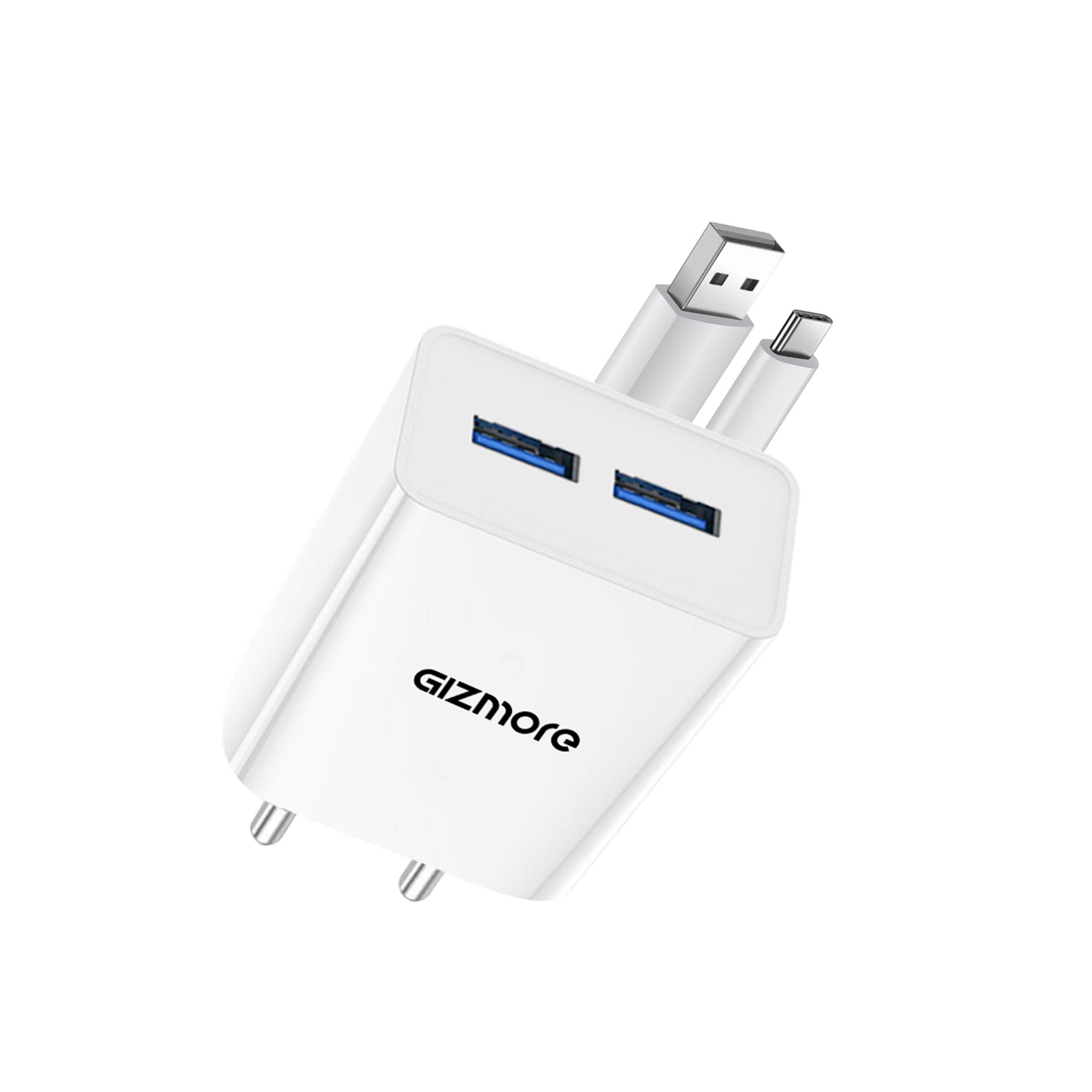 GIZMORE PA604C PRO 5V/2.4A Fast Charging Adapter with Inbuilt Type-C Cable