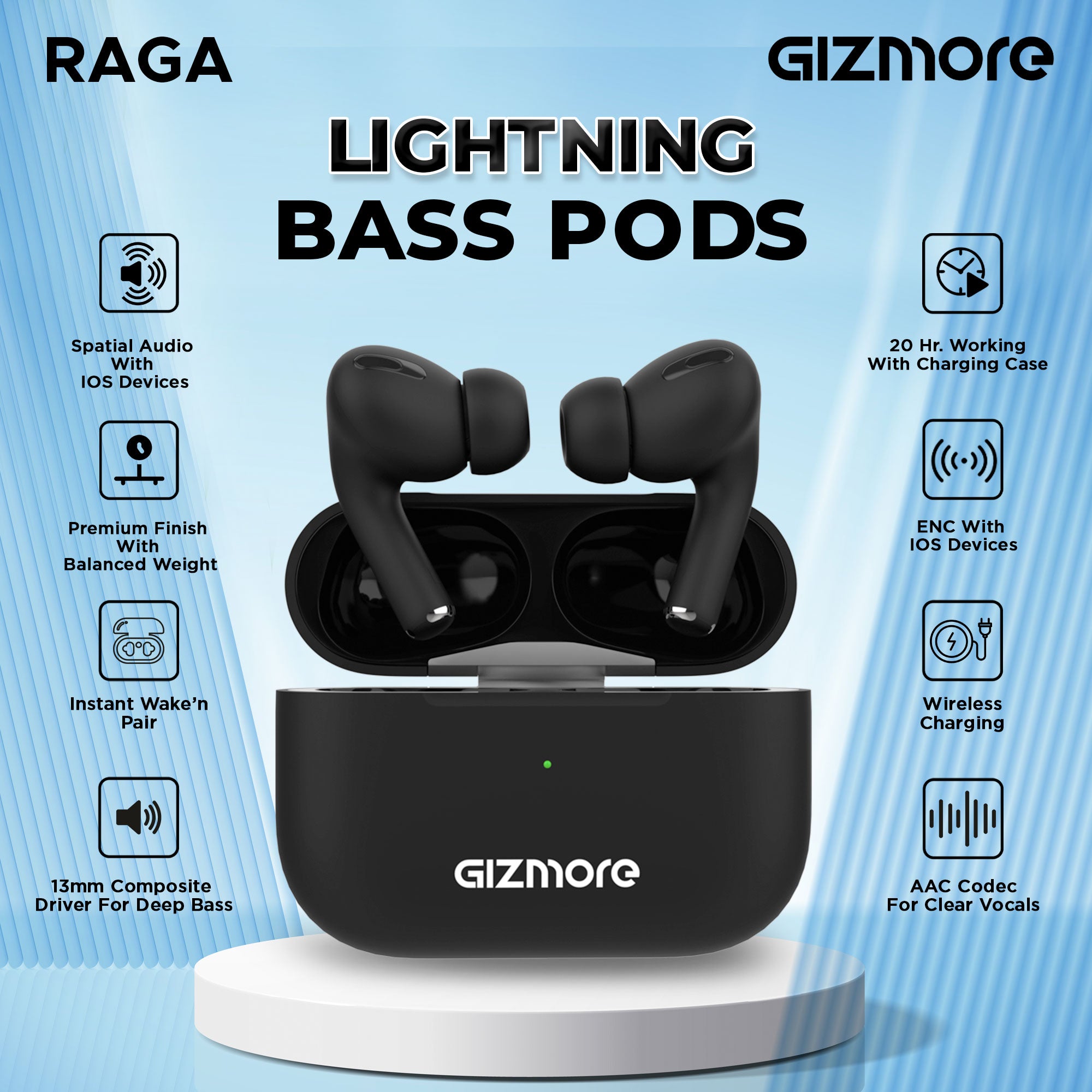 GIZMORE 871 RAGA TWS Wireless Charging Earbuds