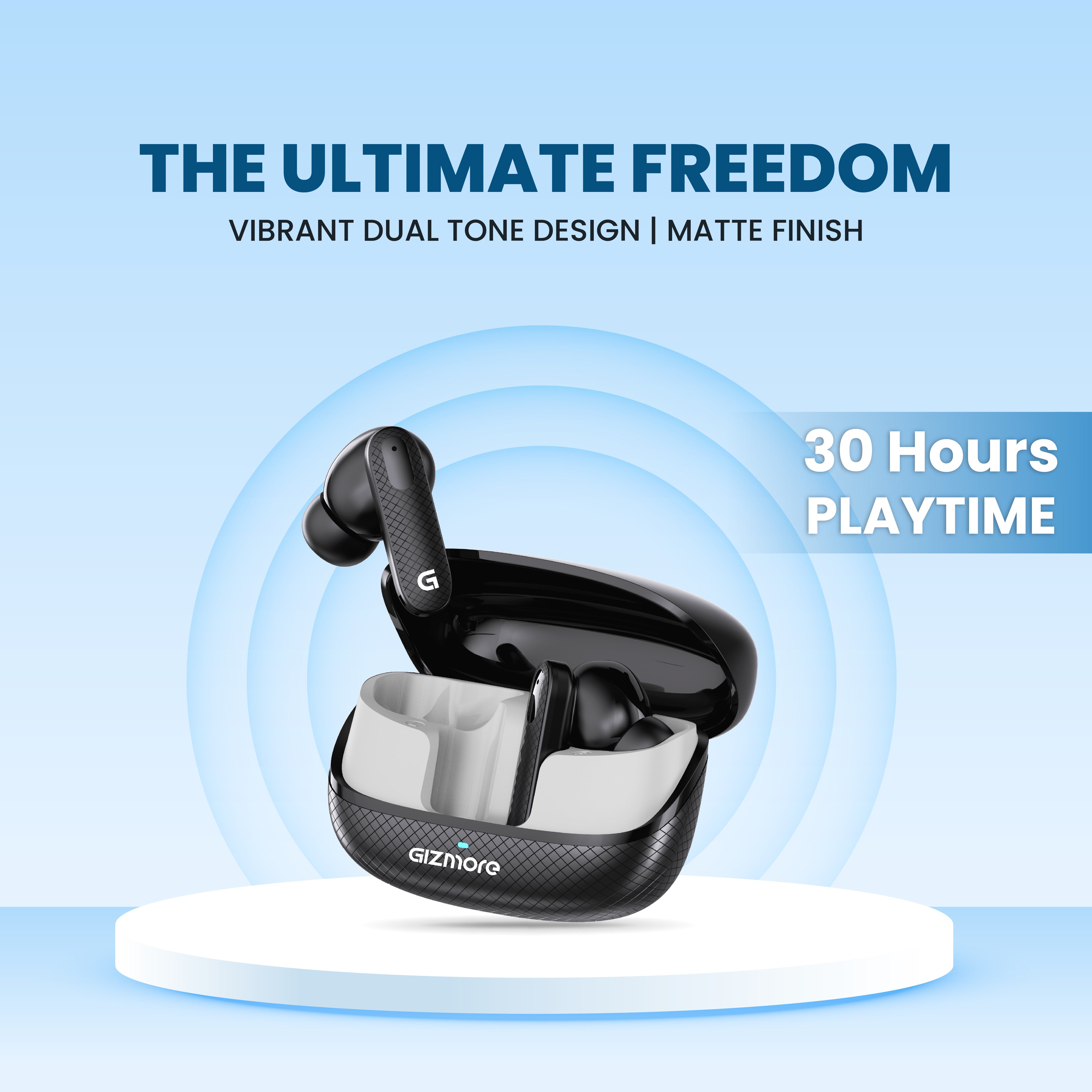 GIZBUD 870 Flippod TWS Earbuds | 30H Playtime | Vibrant Dual Tone Design, Matte finish | Type-C Fast Charging | Touch Controls | Voice Assistant Support