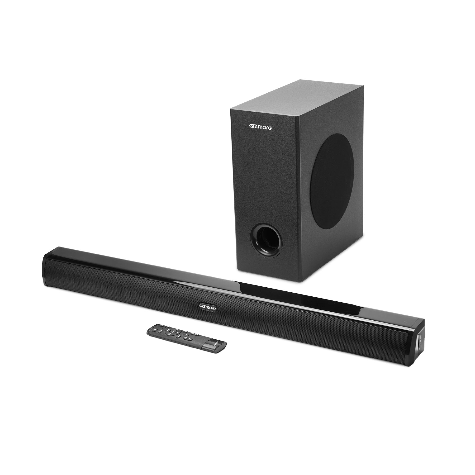 GIZMORE BAR14000, Wired Soundbar with 6.5 Inch Subwoofer for Extra Deep Bass, 2.1 Channel Home Theatre with Remote, EQ Modes, HDMI/ARC, Bluetooth & Optical Connectivity (200W)