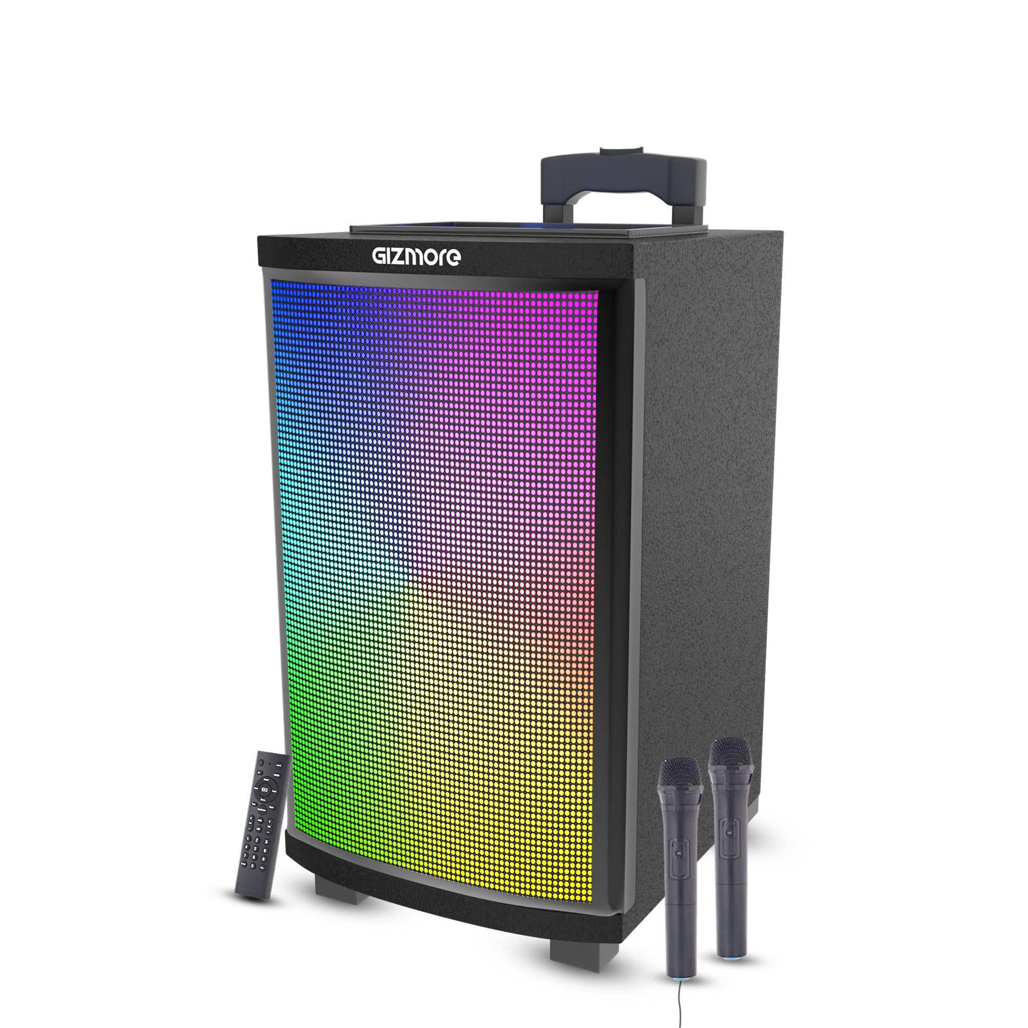 GIZMORE 200W Thunder DJ Trolley Outdoor Party Speaker with UHF Wireless MIC & Wired MIC, 6 Hrs Playtime, Digital LED Display, Full Body RGB Lights, Multiple Connectivity Bluetooth, USB, FM, AUX & SD Card and Remote Control