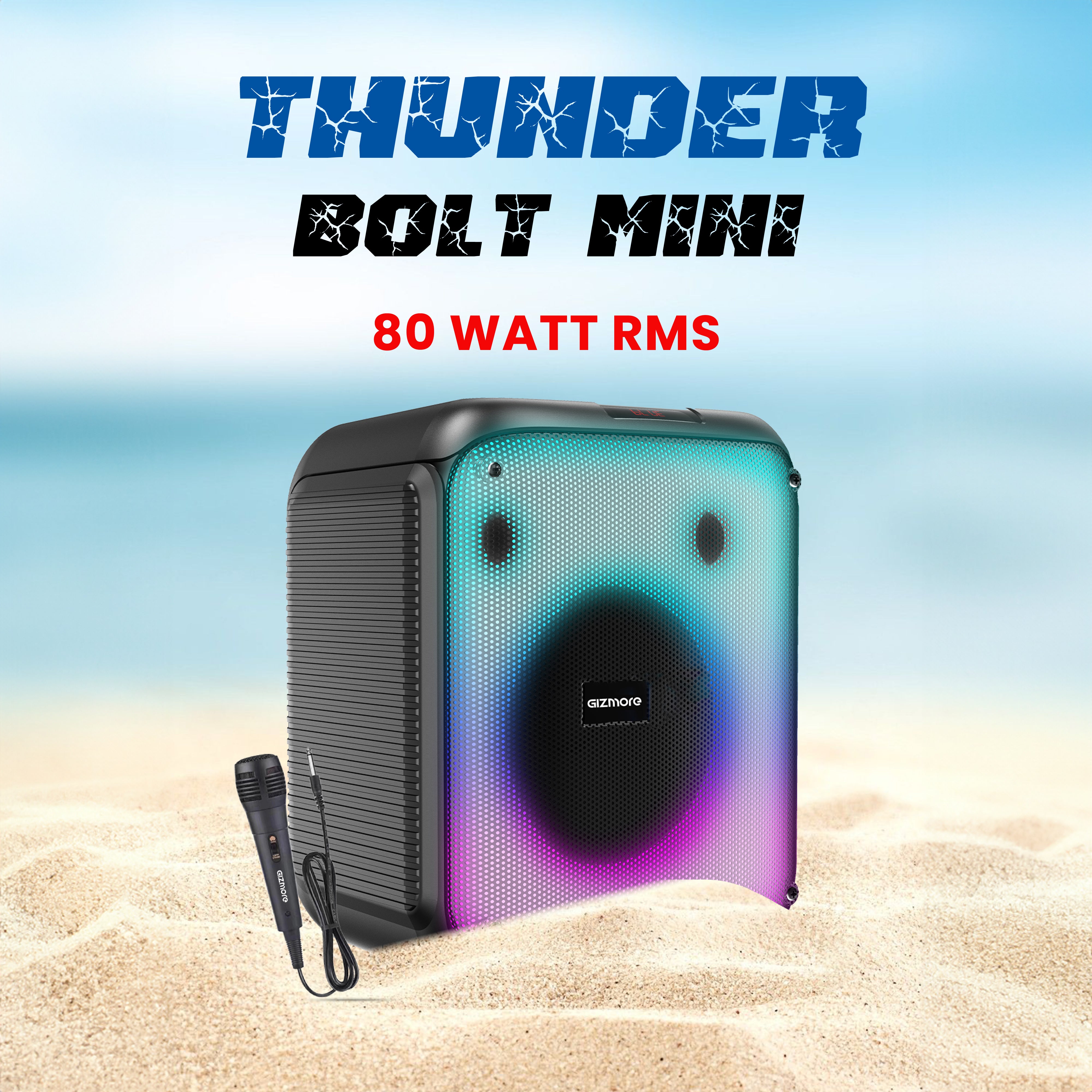 GIZMORE T50 Thunder Bolt Mini Bluetooth Speaker | 80W Powerful Output | TWS Function | Multiple Connectivity Options | Wired Mic Support | Portable & Easy to Carry