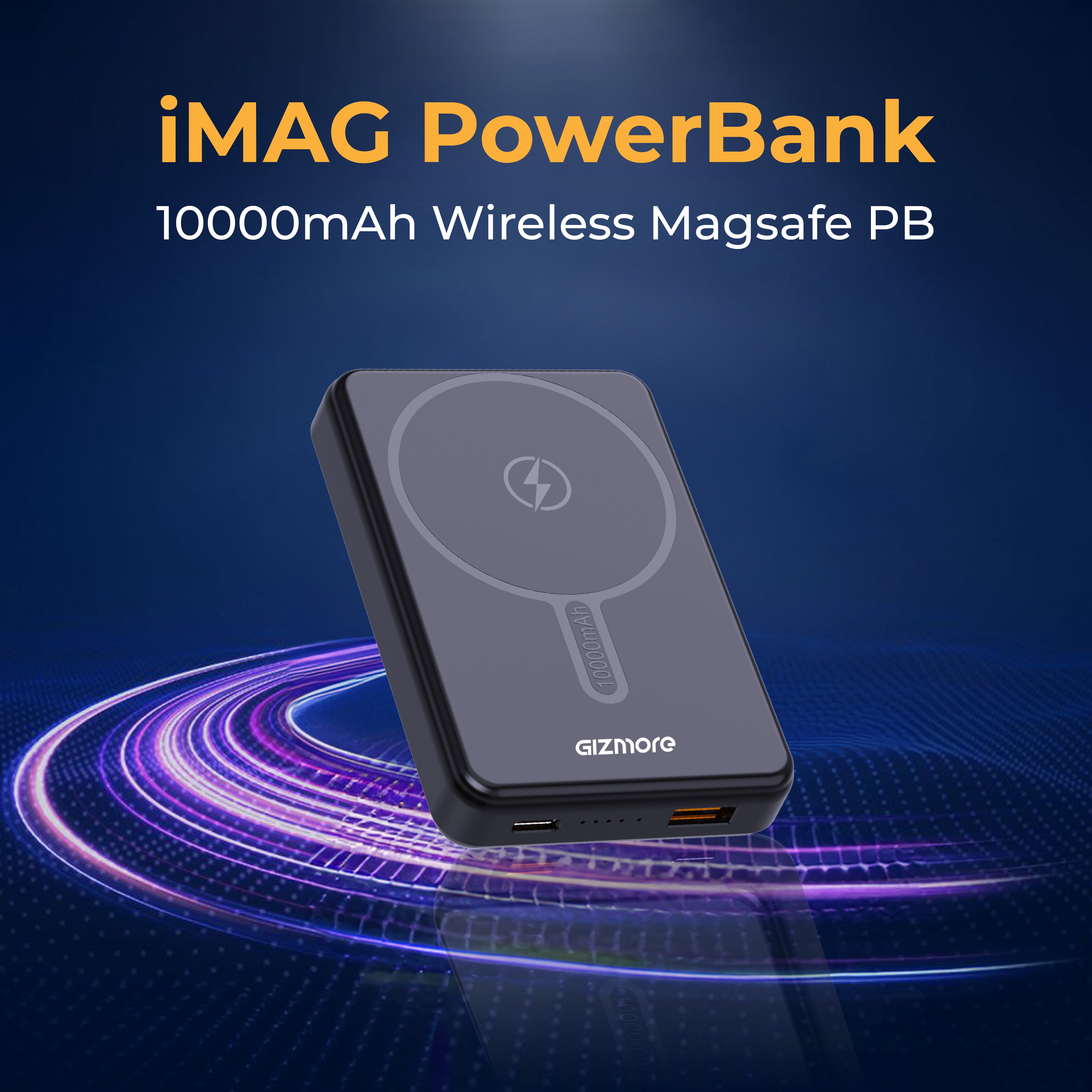 GIZ PD10K43, 10000mAh Wireless MagSafe Power Bank, 15W Fast Wireless Charging, 22.5W Type-C Output, Slim Portable Design, with LED Indicators