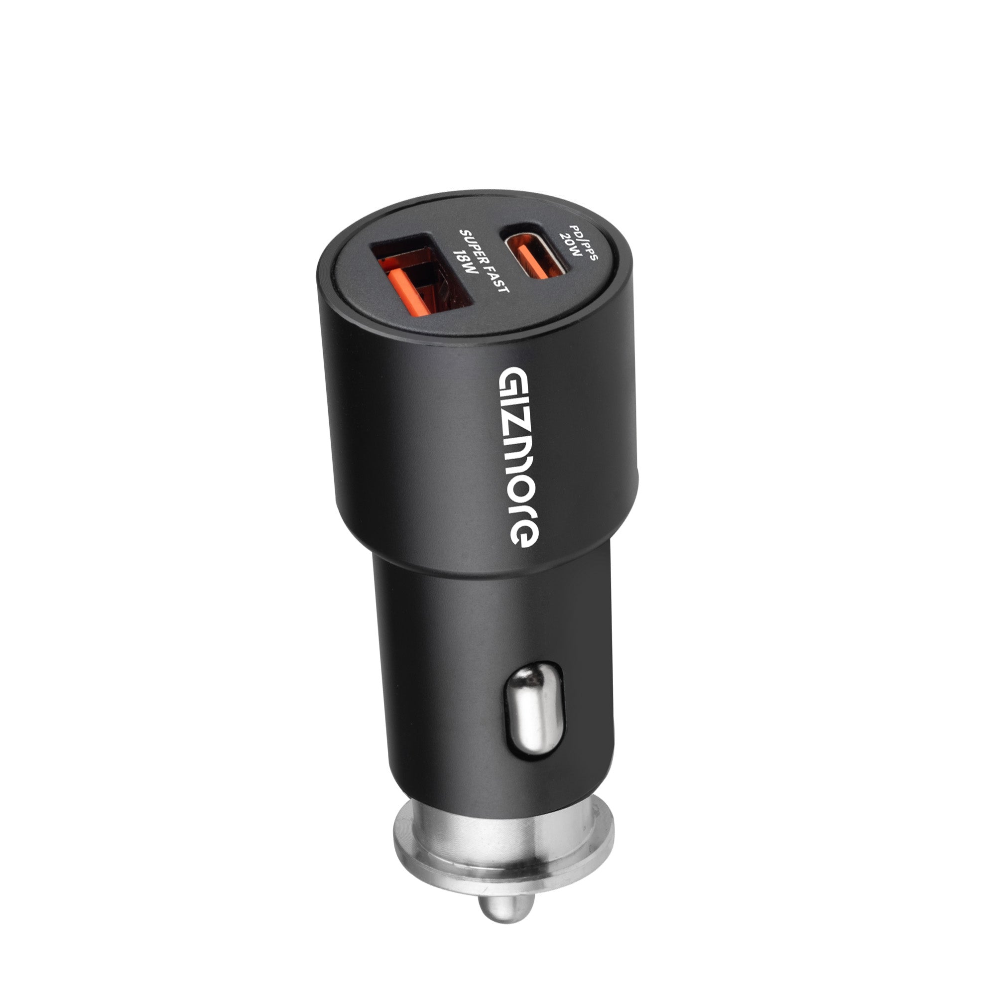 GIZMORE 38W Super-Fast Car Charger with Dual Output, 38 Watts Total (18W USB + 20W Type C PD), Fast Charging, Adapter for iPhone & Android Smartphones (Black)