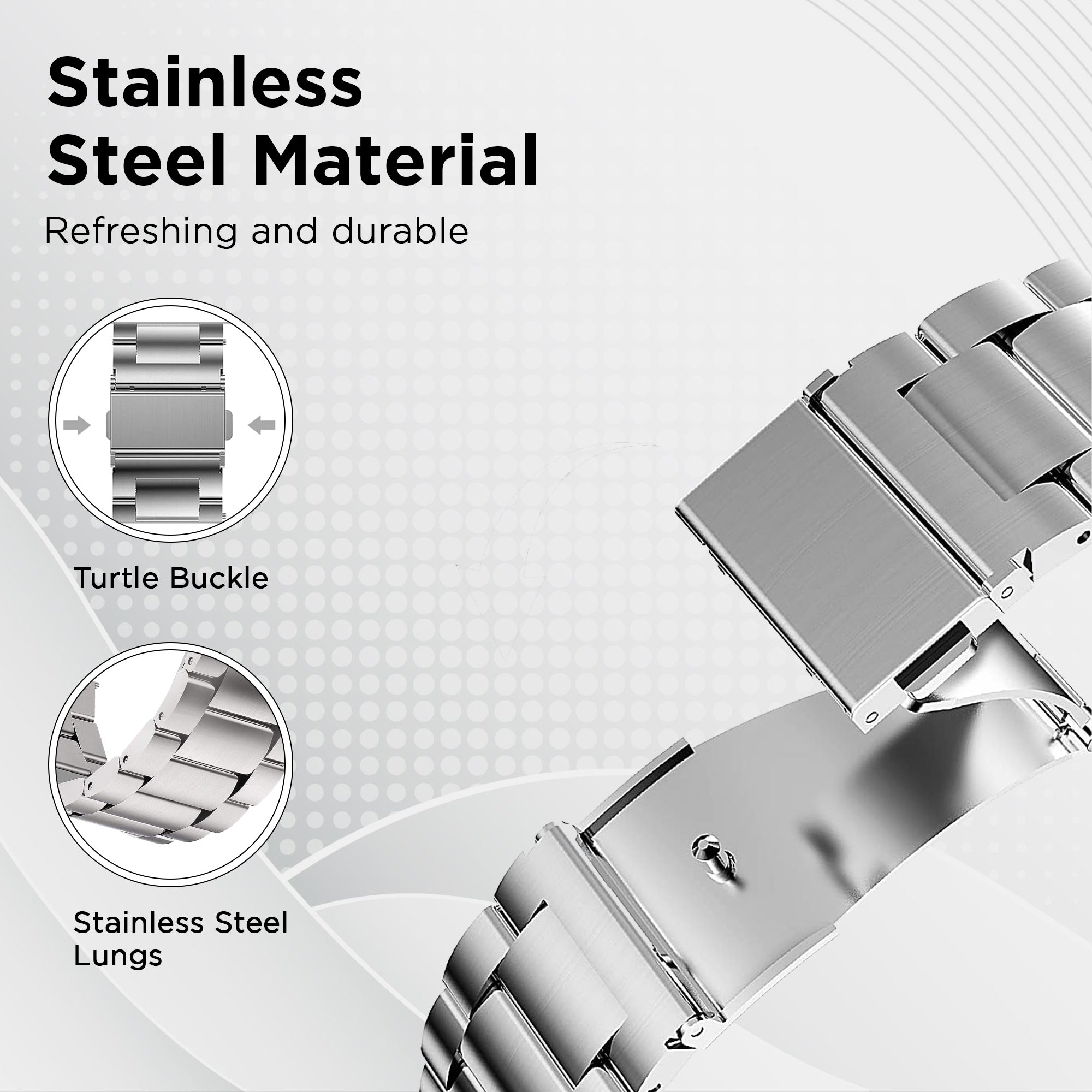 GIZMORE 22MM Stainless Steel Material Refreshing & Durable Strap Compatible with Multiple Watches | Stainless Steel Lungs | Turtle Buckle | Quick Release Pin for Your Wrist (Steel Strap)