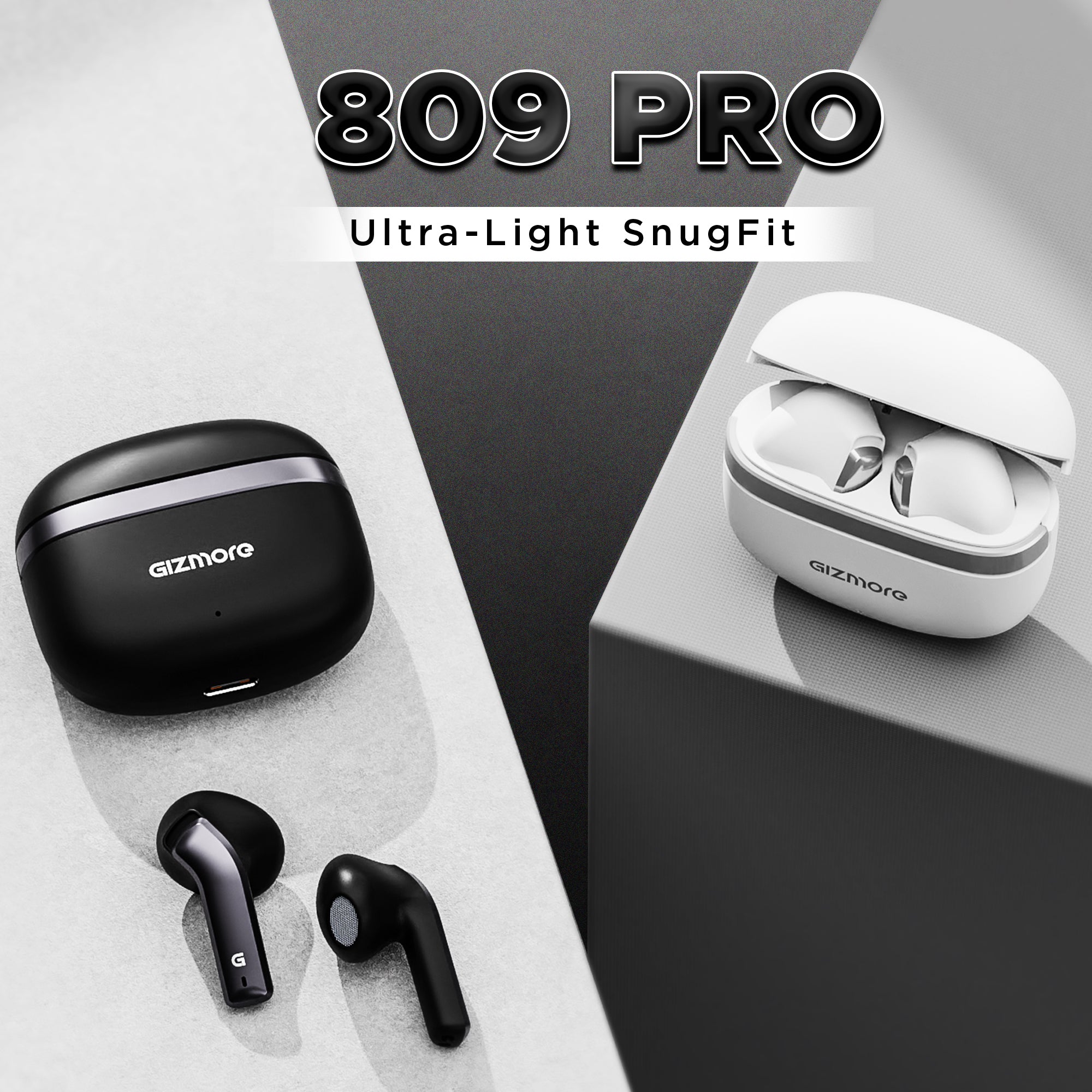 GIZMORE 809Pro TWS In-Ear Earbuds Type-C Fast Charging with 20 Hours Playtime & Bluetooth V5.3| Water Resistant | Single Touch Voice Assistant Earbuds