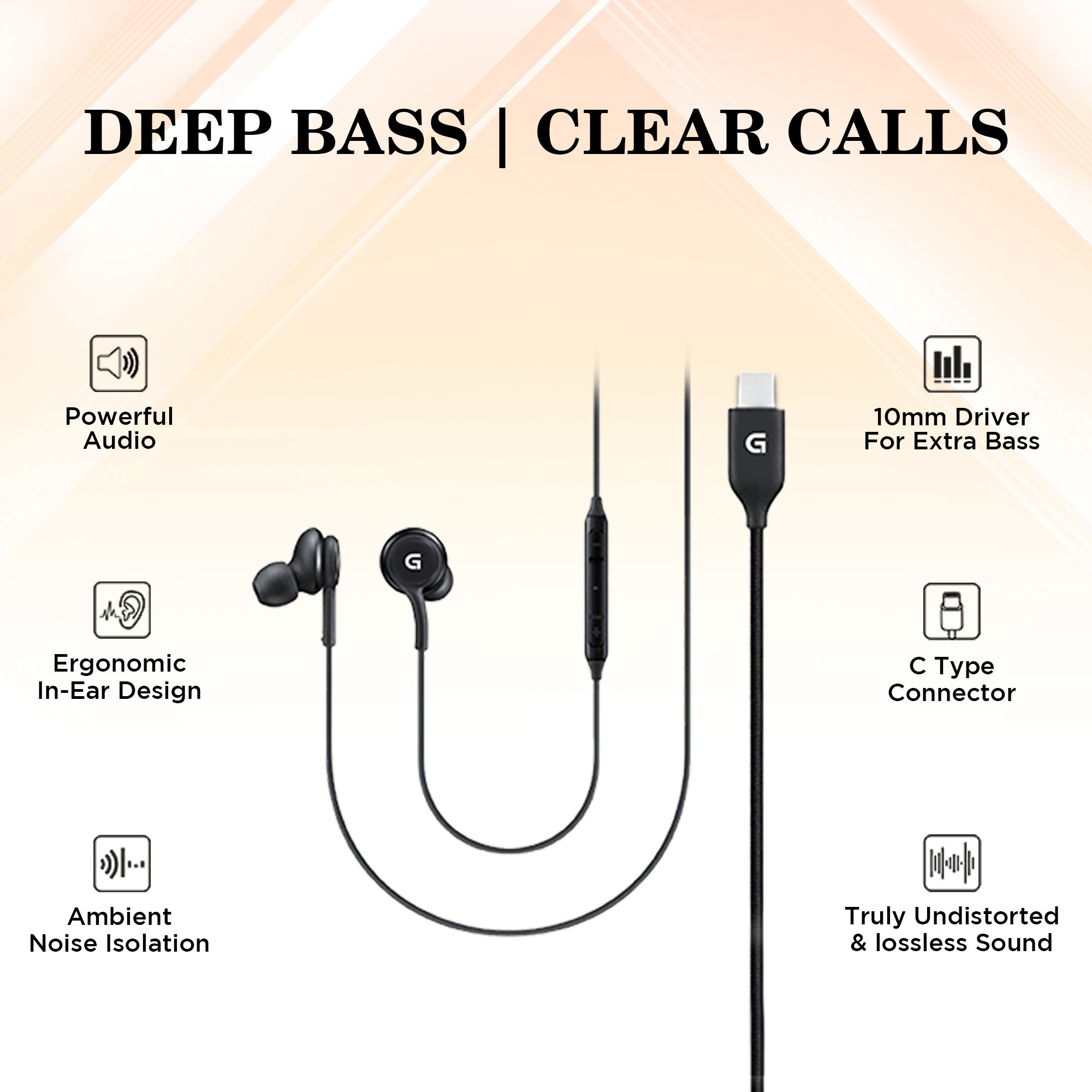 GIZMORE ME348 Type C In- Ear Earphones Deep Bass, 12mm Driver, Noise Isolation with Inbuilt Mic