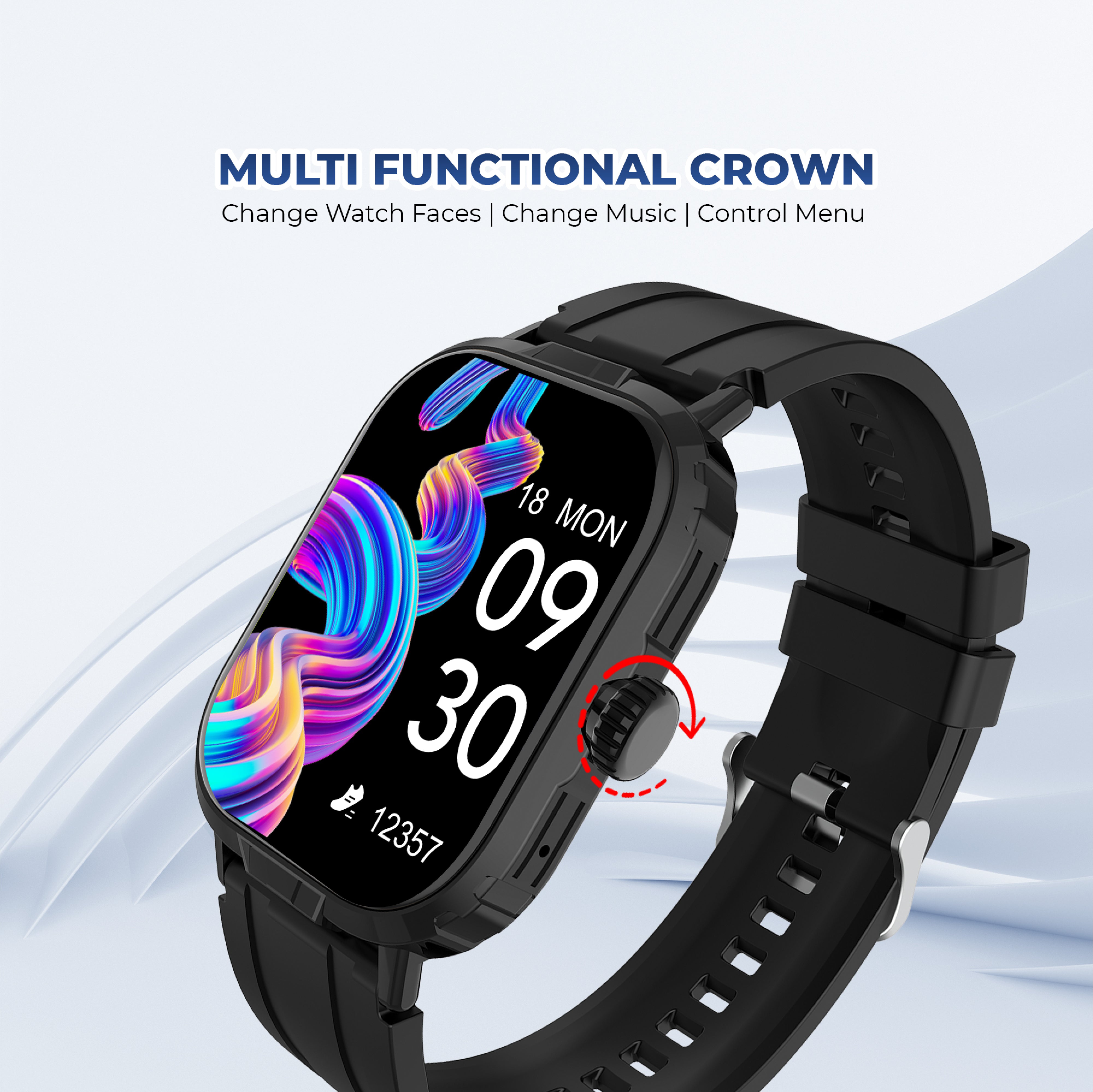 GIZFIT 982 NEXO  Smartwatch – 2.01” Display | Rotating Crown | Hindi Language Support | Voice Assistant | Up to 7 Days Battery Life
