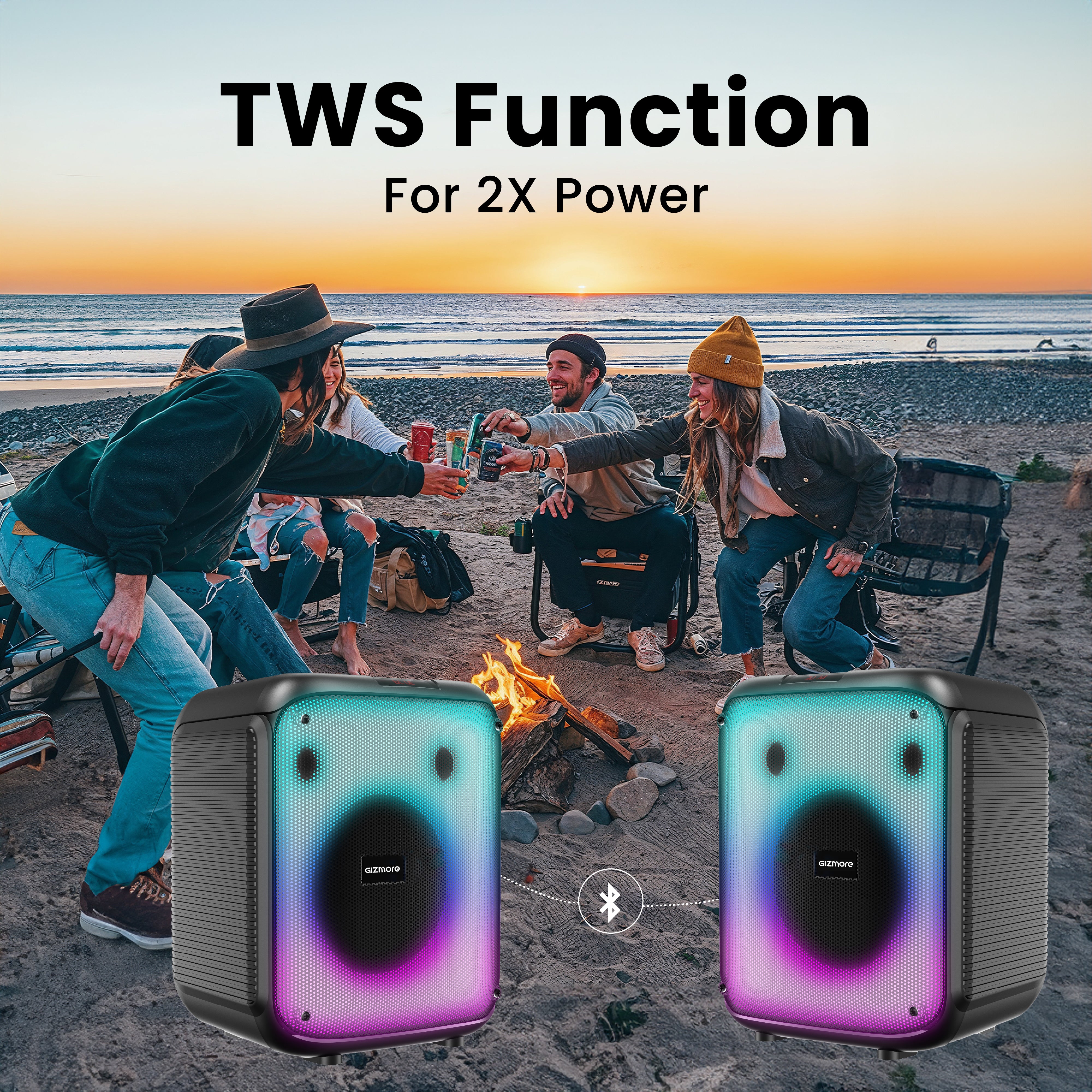 GIZMORE T50 Thunder Bolt Mini Bluetooth Speaker | 80W Powerful Output | TWS Function | Multiple Connectivity Options | Wired Mic Support | Portable & Easy to Carry