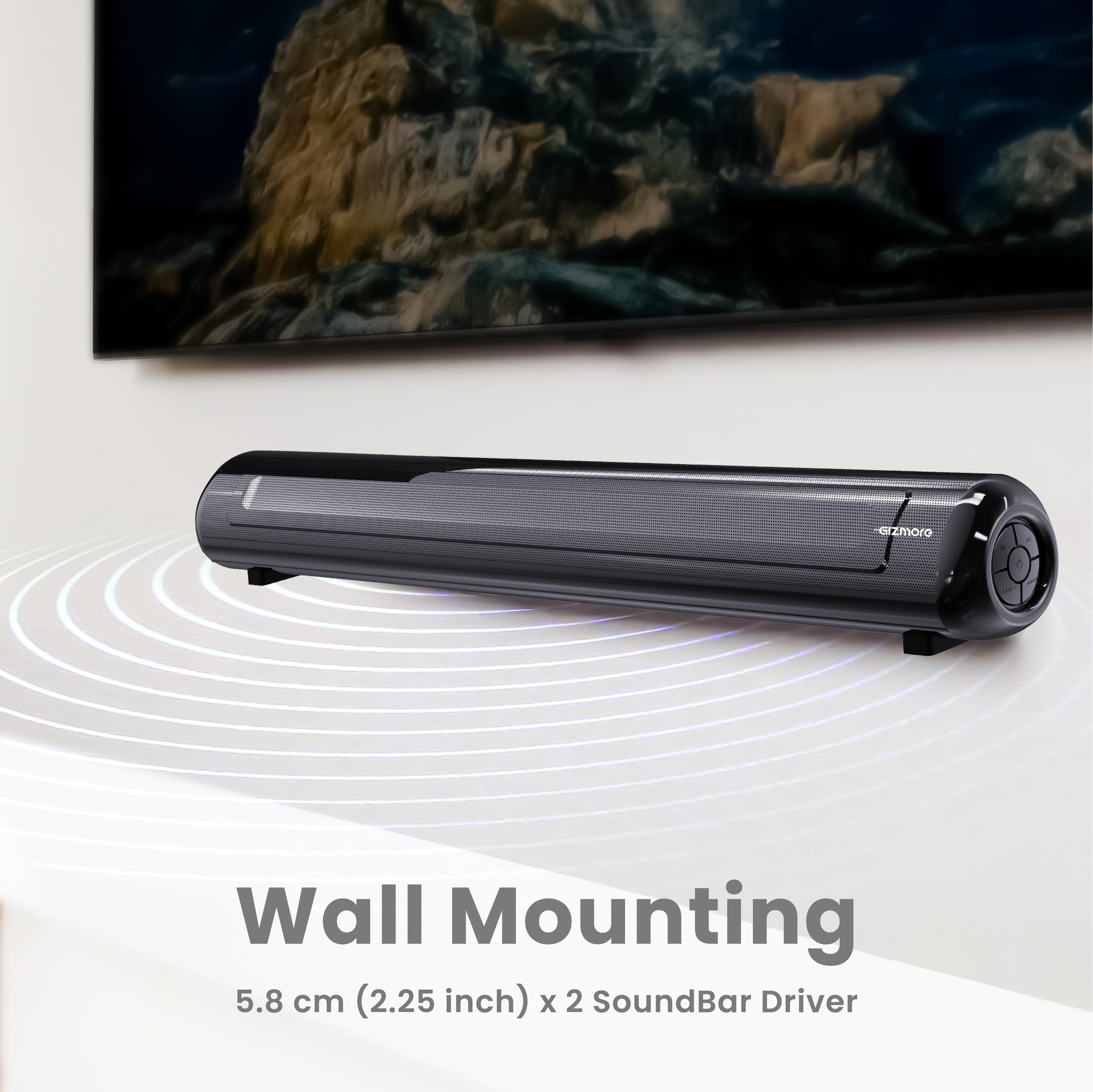 GIZBAR 100 – 2.1 Channel Soundbar with 100W Powerful Output | Multiple connectivity- HDMI ARC, AUX, USB, Optical | Remote Control | Multiple EQ Modes (Music, Movies, News, 3D) |Theater experience at home.