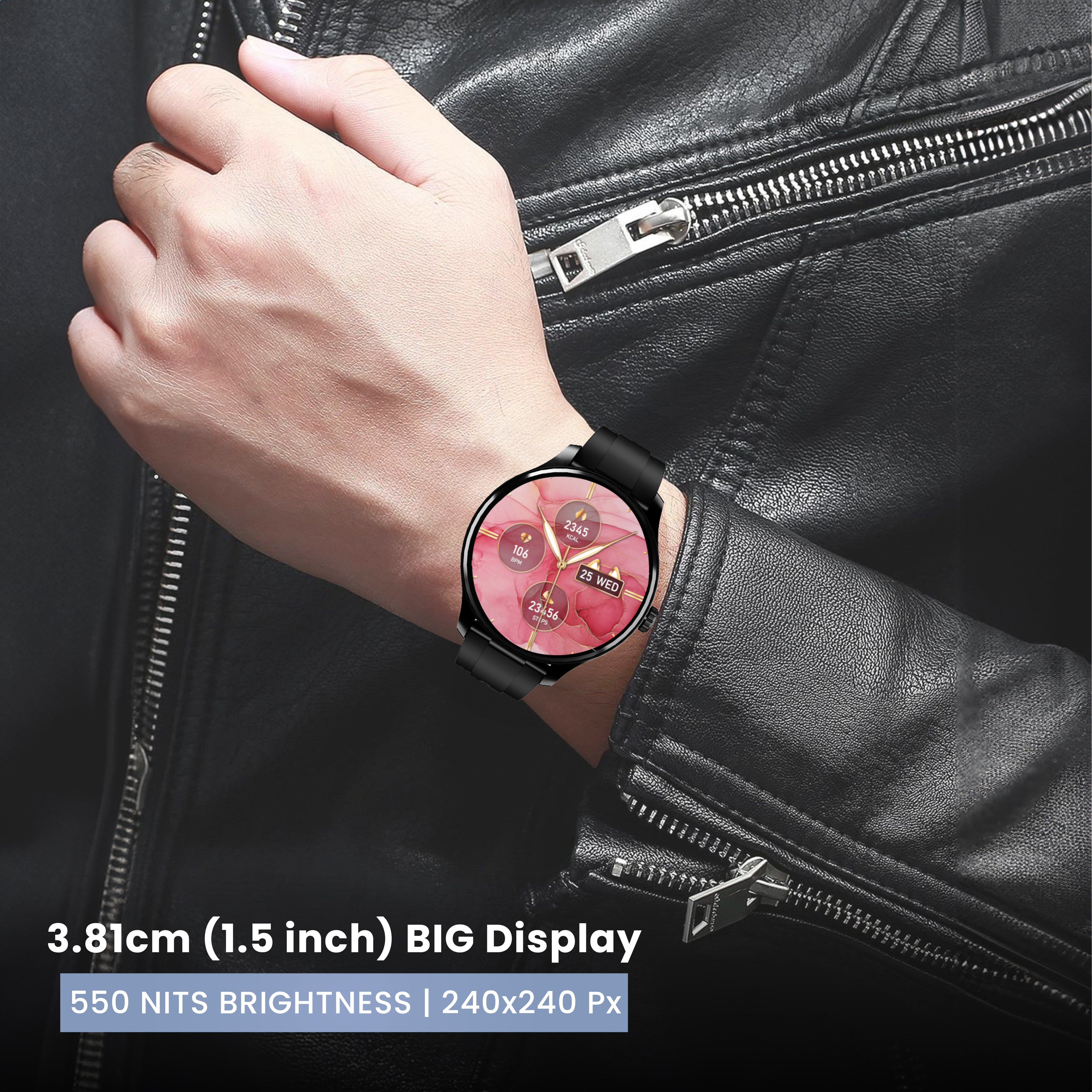 GIZFIT 985 Orbit S Smartwatch with 1.5" (3.81 cm) Big Display, Bluetooth Calling, Dial Pad, 5-Day Battery*, Zinc Alloy Body, 22mm Strap, Multi-Sports Modes, Voice Assistant, Health & Notification Tracking (Android & iOS)