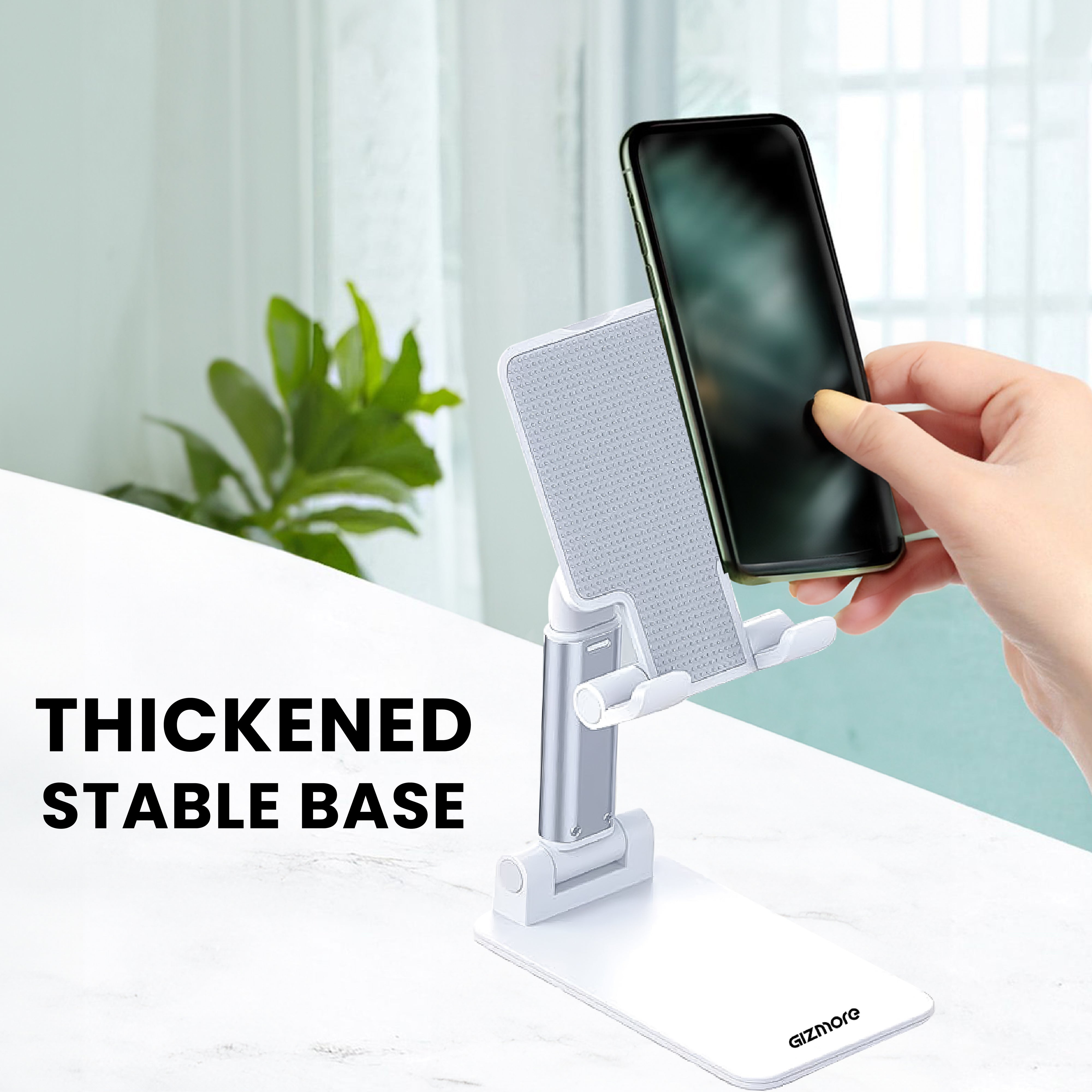 Gizmore MTS02 Metallic Mobile Stand | 360° Rotatable Base | Adjustable Height & Viewing Angles | Anti-Skid Design | Lightweight & Foldable | Non-Slip Base | Rust & Corrosion Proof