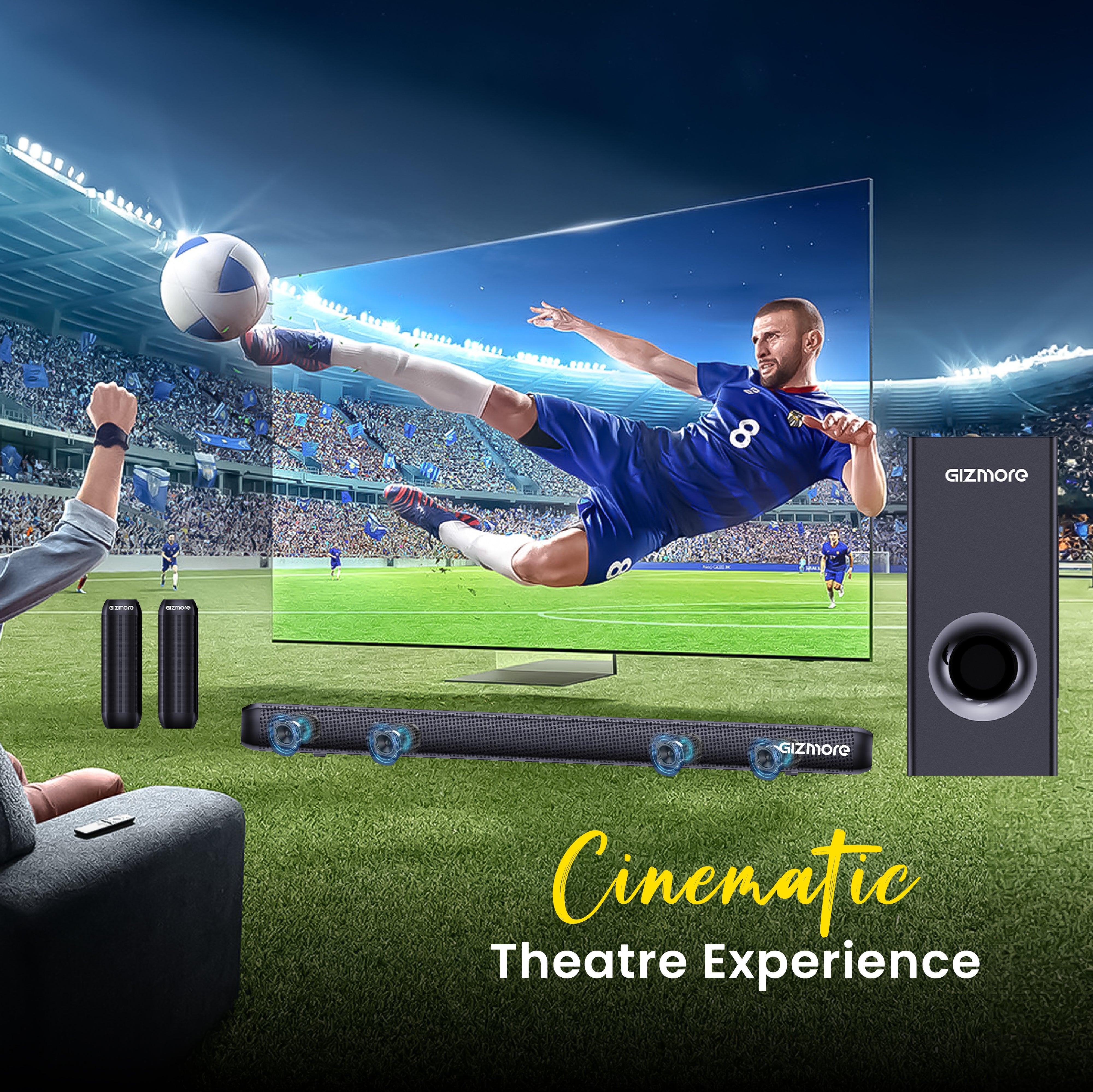 GIZBAR 320 Wired 5.1 Channel Soundbar with Subwoofer, 320W Audio Output, HDMI ARC, Optical, USB & AUX Connectivity, Multiple EQ Modes (Movie, Music, 3D, Sports)
