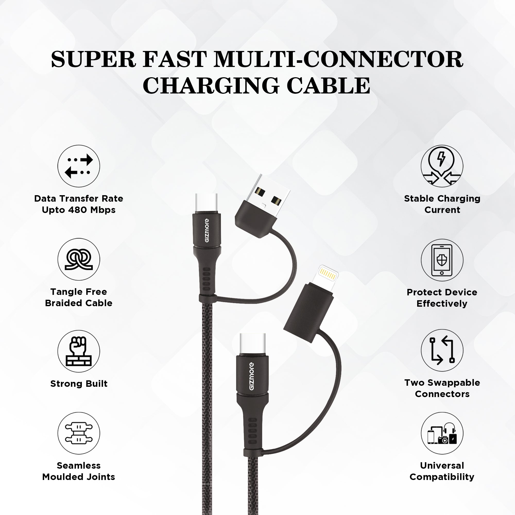 GIZMORE Super-Fast Multi-Connector 4-in-1 Type-C & Lightning Cable