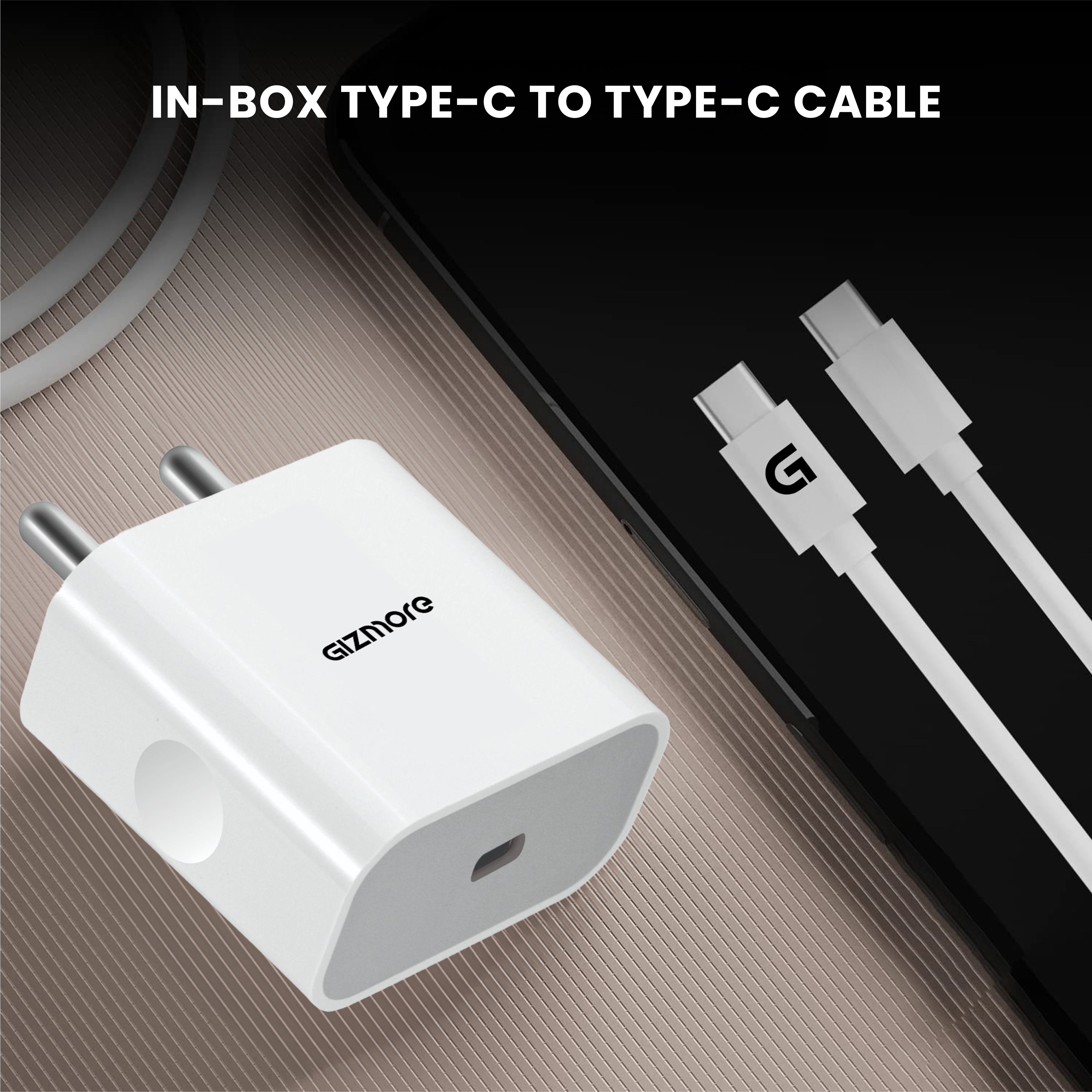 GIZMORE GIZ PA35 30W PD Fast Charger with Type-C to Type-C Cable | USB-C Wall Charger | Compact & Lightweight Design | Multi-Layer Protection | ABS + PC Housing | Compatible with USB-C Devices