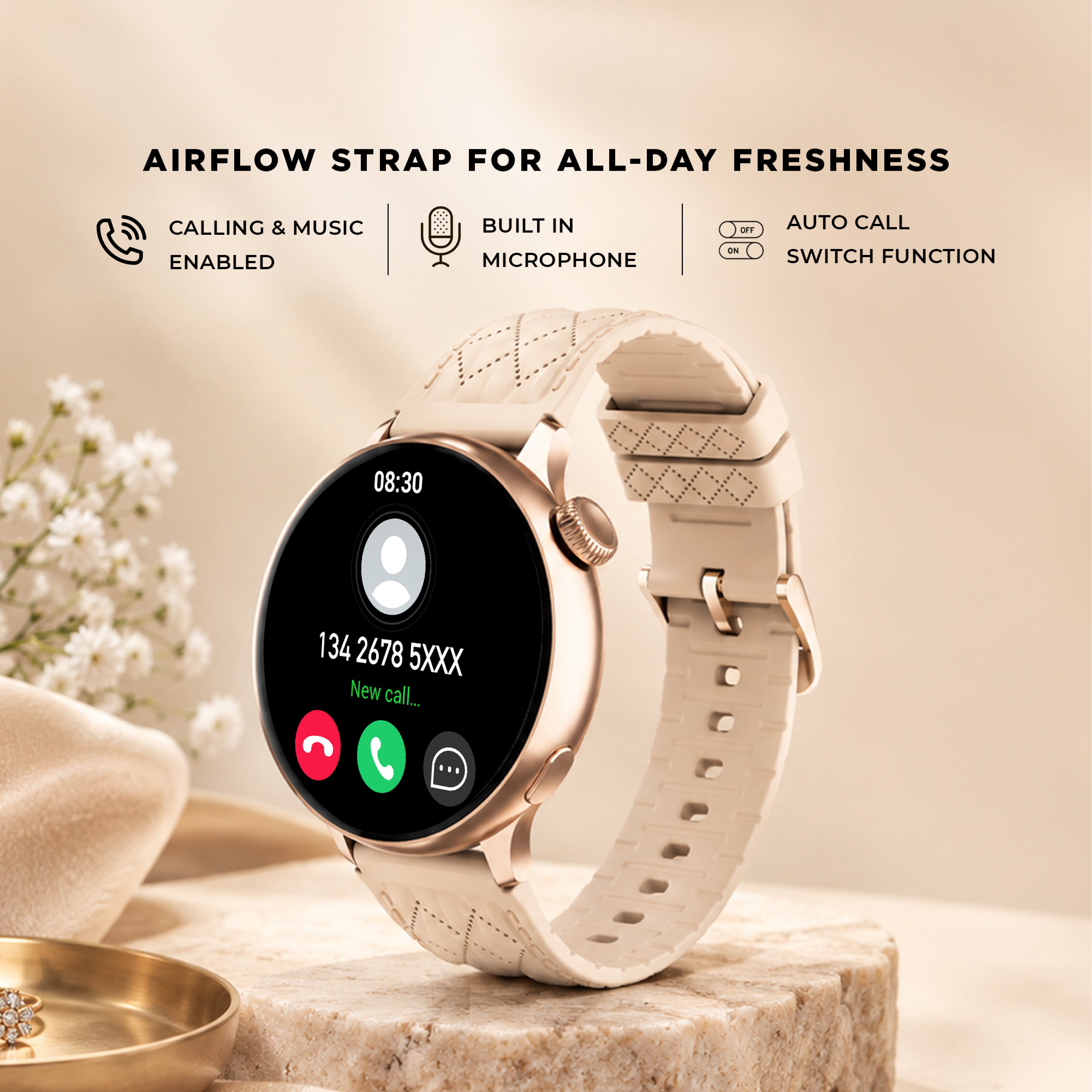 GIZMORE DIVA X Smartwatch for, Metal Crafted Wrist Design, 1.47" IPS Display, Rotating Crown, Health Rate Sensor, Multi Sports Modes, Up to 5 Hours Battery Life