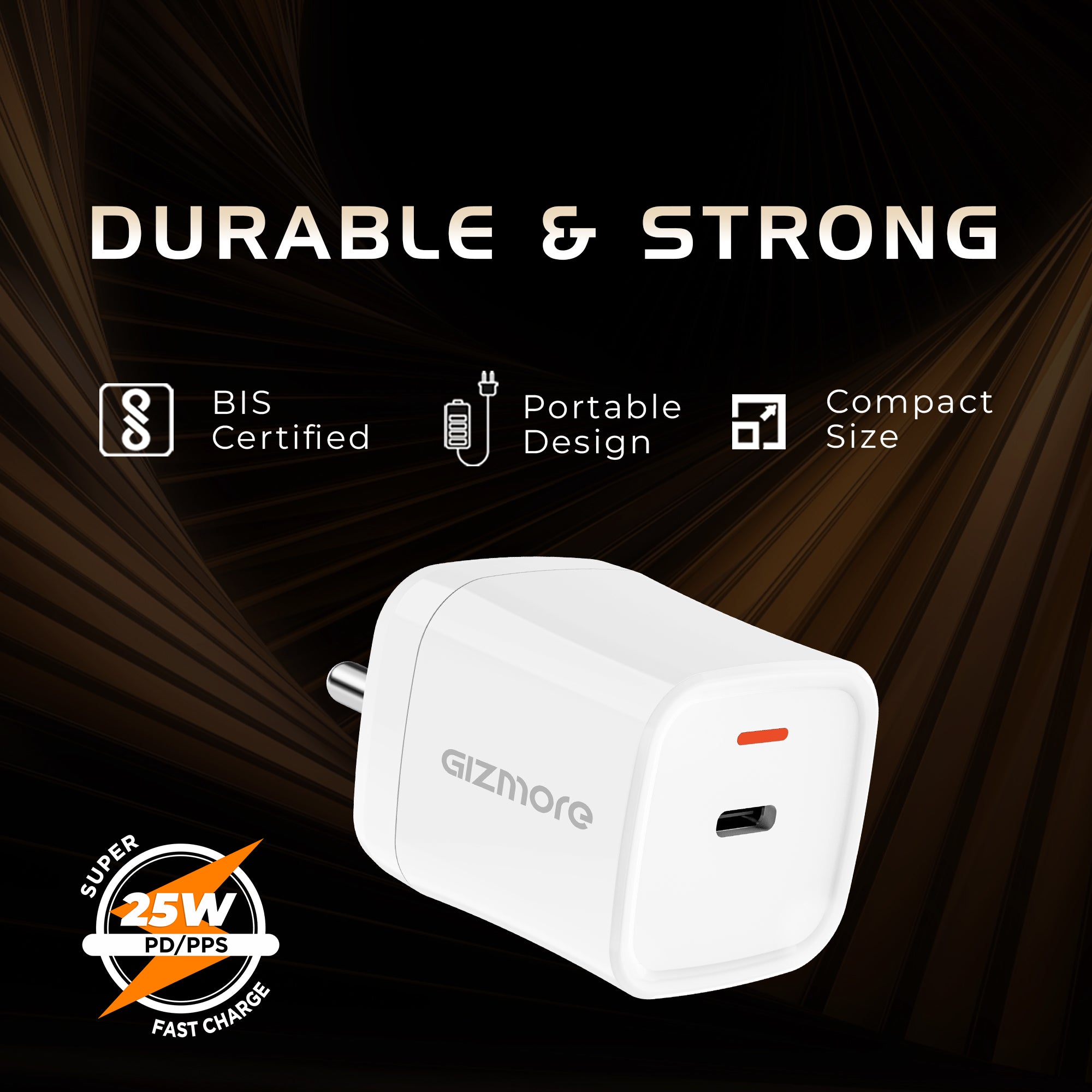 GIZMORE PA625 25W PD/PPS Type-C Super-Fast Charger Compatible with iPhone, Android and Other PD Devices, Versatile Protocol