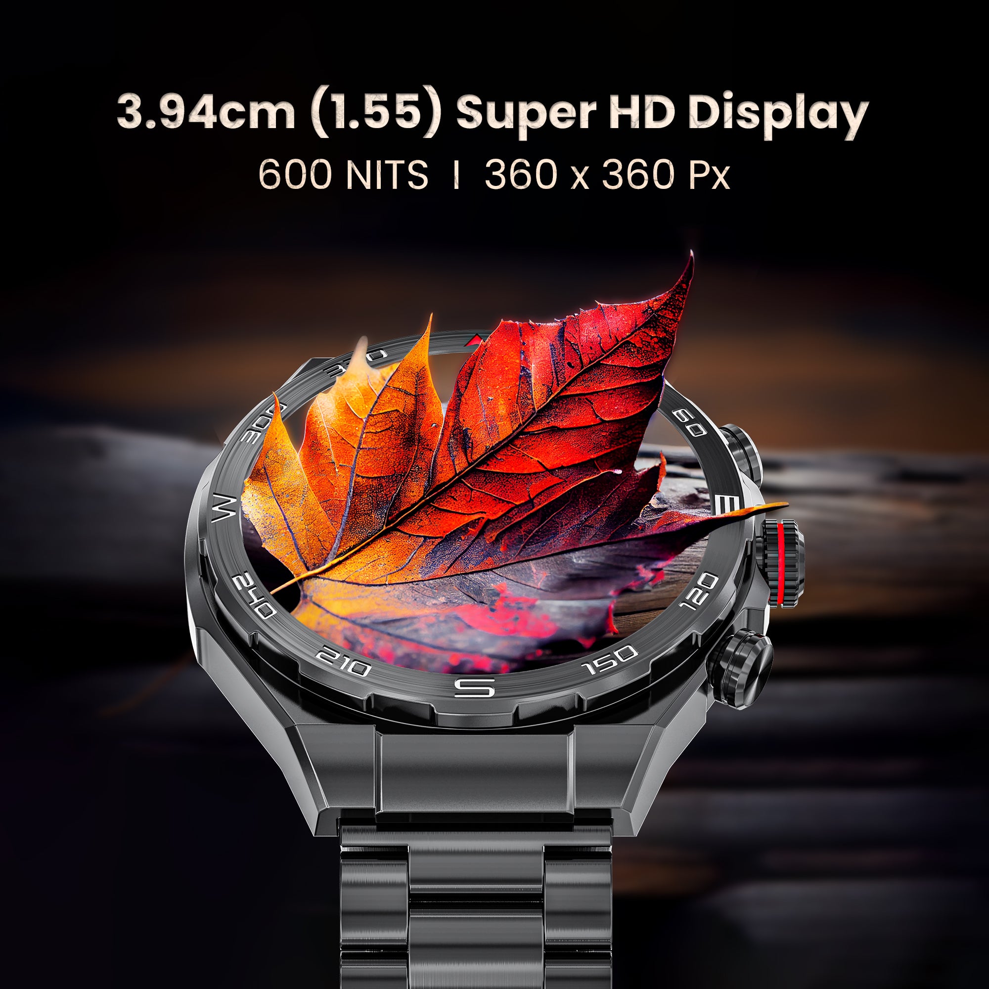 GIZMORE IKON Luxe 3.93cm (1.55) FHD Display | AOD with 600 NITS I Active Crown & 3 Buttons Control | IP68 | Zinc Alloy Metal Body | 15 Days Battery & 120 Sport Modes I BT Calling Smartwatch
