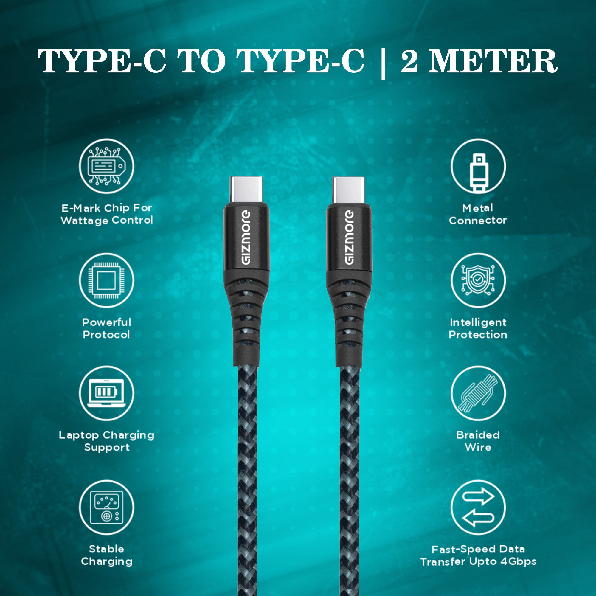 GIZMORE WCC100 Type-C to Type-C 100W Braided Fast Charging Cable