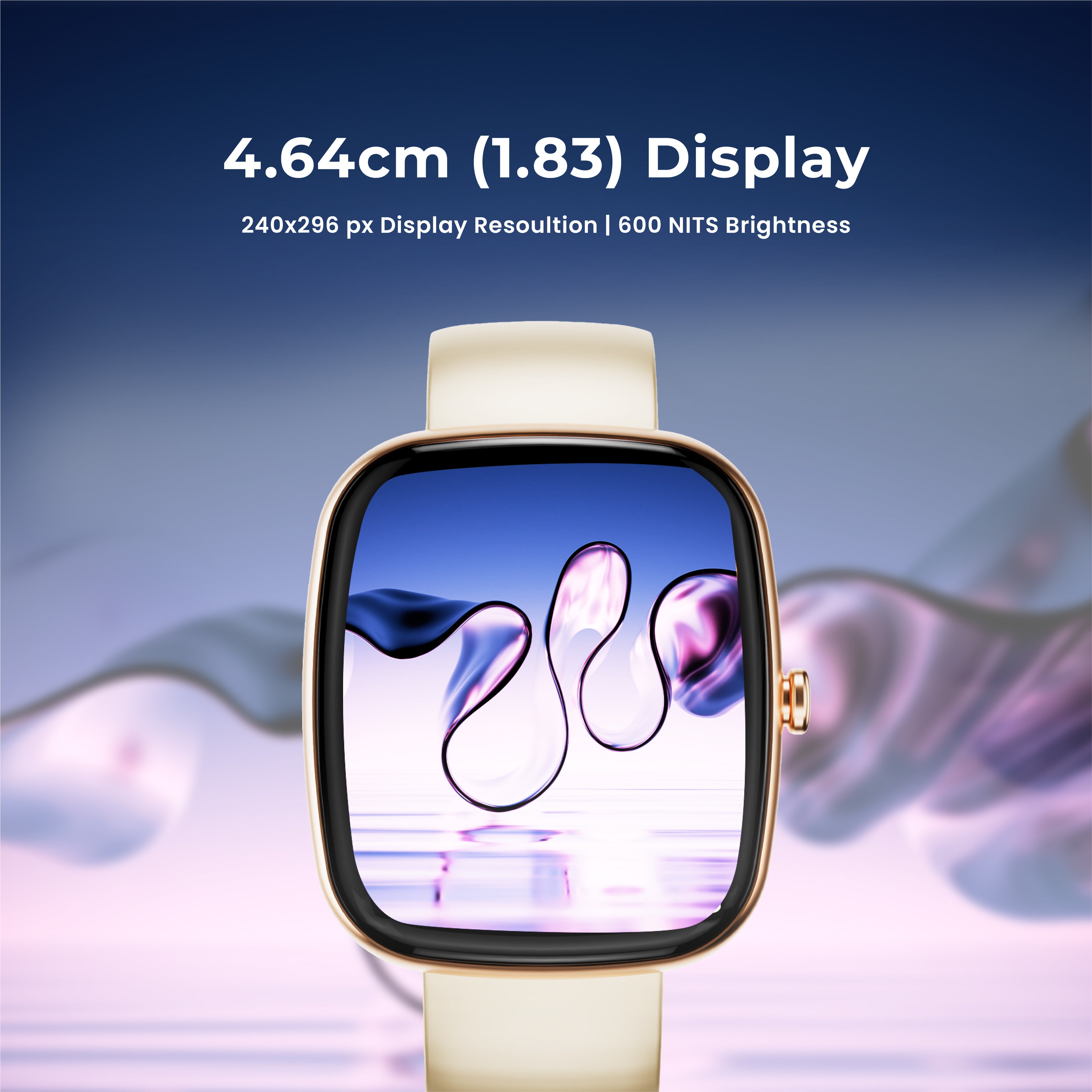 GIZFIT 942 CurveX Smartwatch with 4.64 cm Large Display, Hindi Language Support, Multi Sports Modes, Customizable Watch Faces, Zinc Alloy Body, Voice Assistant | Beige & Black