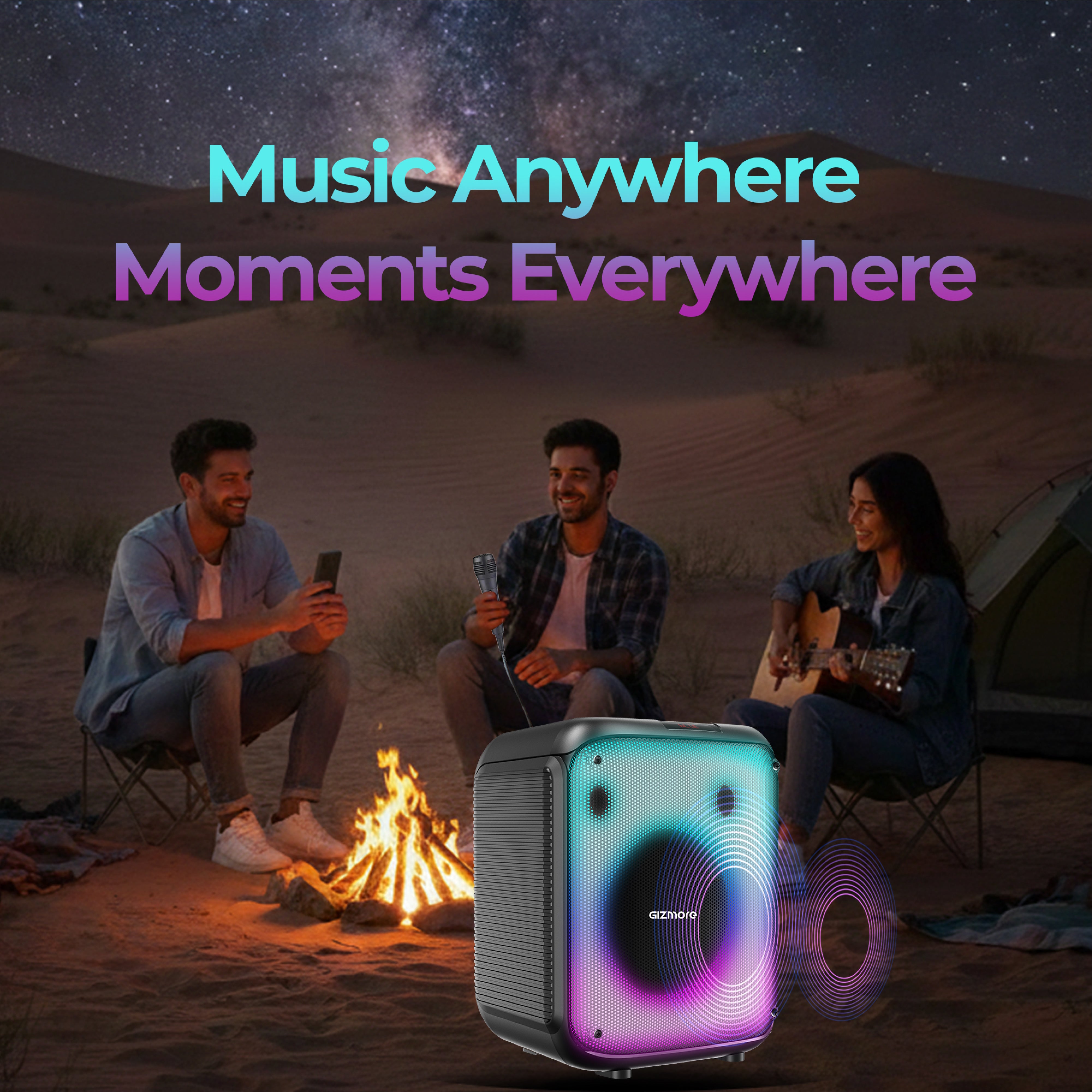 GIZMORE T50 Thunder Bolt Mini Bluetooth Speaker | 80W Powerful Output | TWS Function | Multiple Connectivity Options | Wired Mic Support | Portable & Easy to Carry