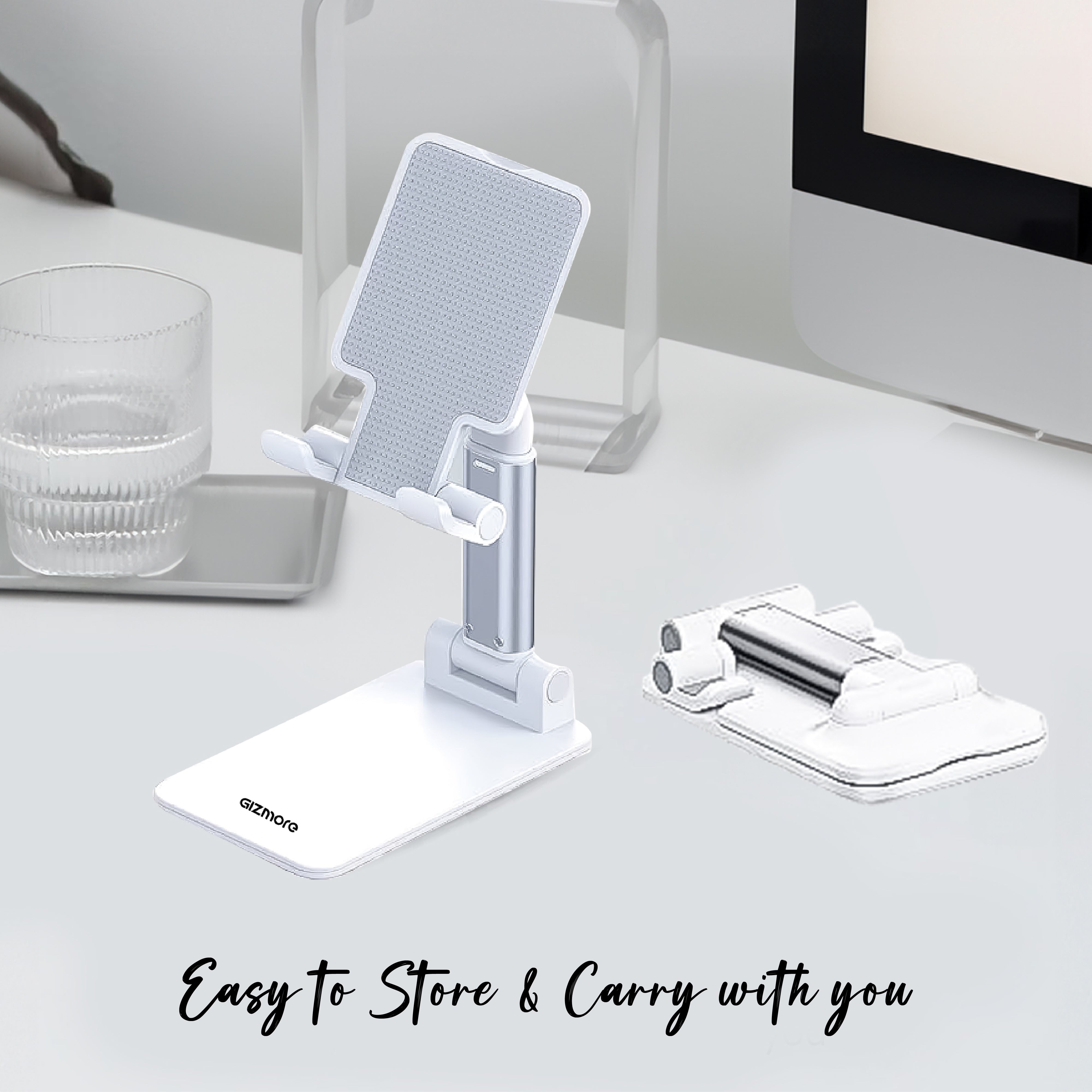 Gizmore MTS02 Metallic Mobile Stand | 360° Rotatable Base | Adjustable Height & Viewing Angles | Anti-Skid Design | Lightweight & Foldable | Non-Slip Base | Rust & Corrosion Proof