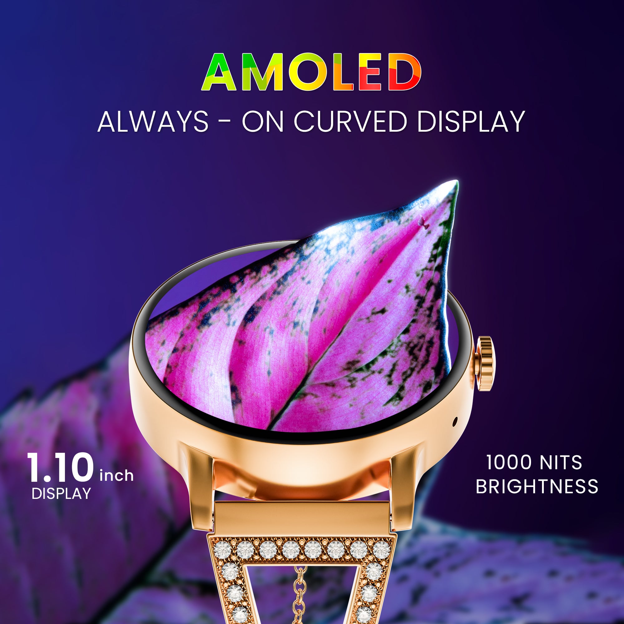 GIZMORE DAZZLE Pro 1.19 Inch AMOLED Always-On Curved Display BT Calling Smartwatch (Rose Gold)