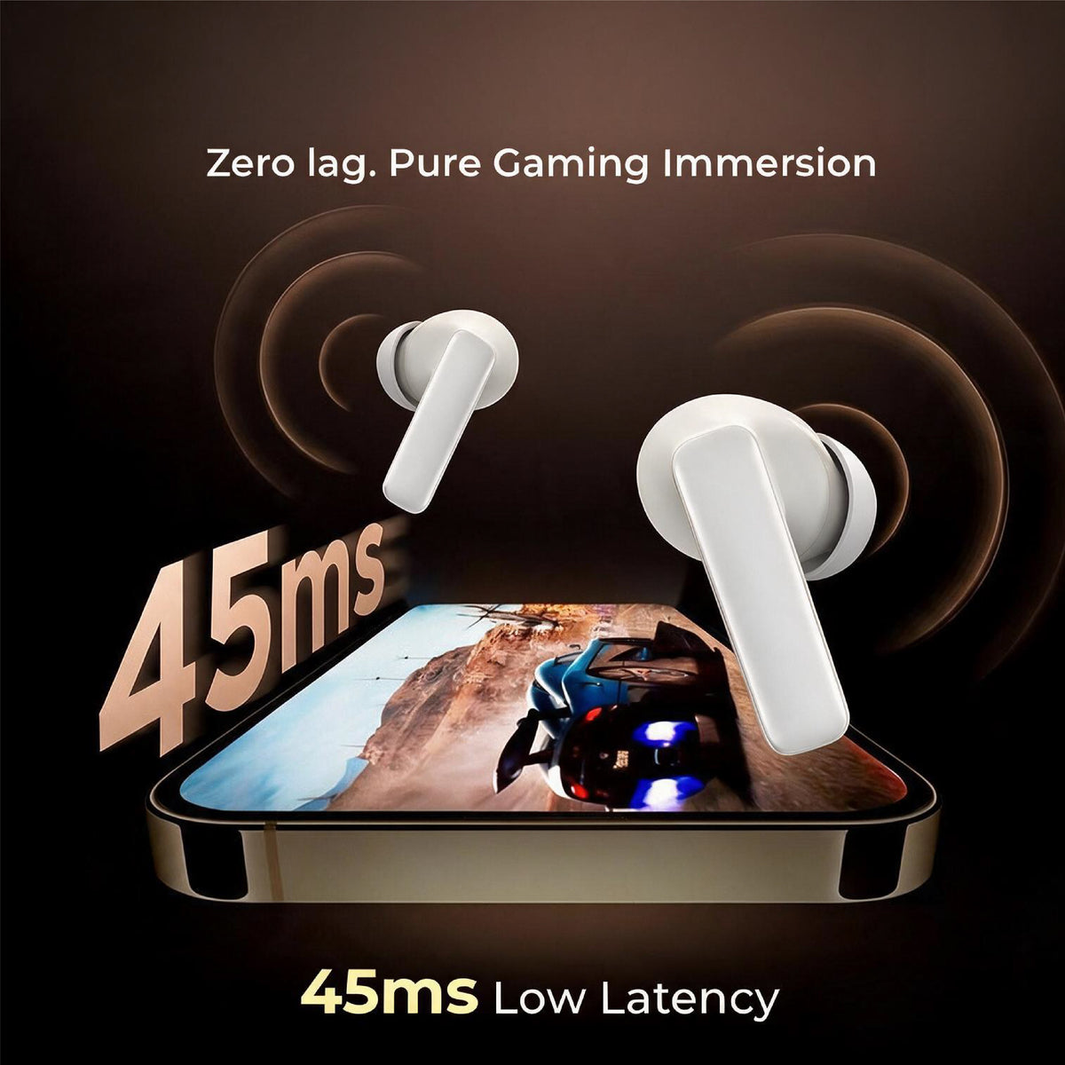 GIZMORE Gizbud 872 ANC Wireless Earbuds, Up to 45dB Noise Cancellation, 45ms Low Latency Gaming, Quad Mic with ENC, Up to 70 Hours Playtime, 13mm Driver, Digital LED Display