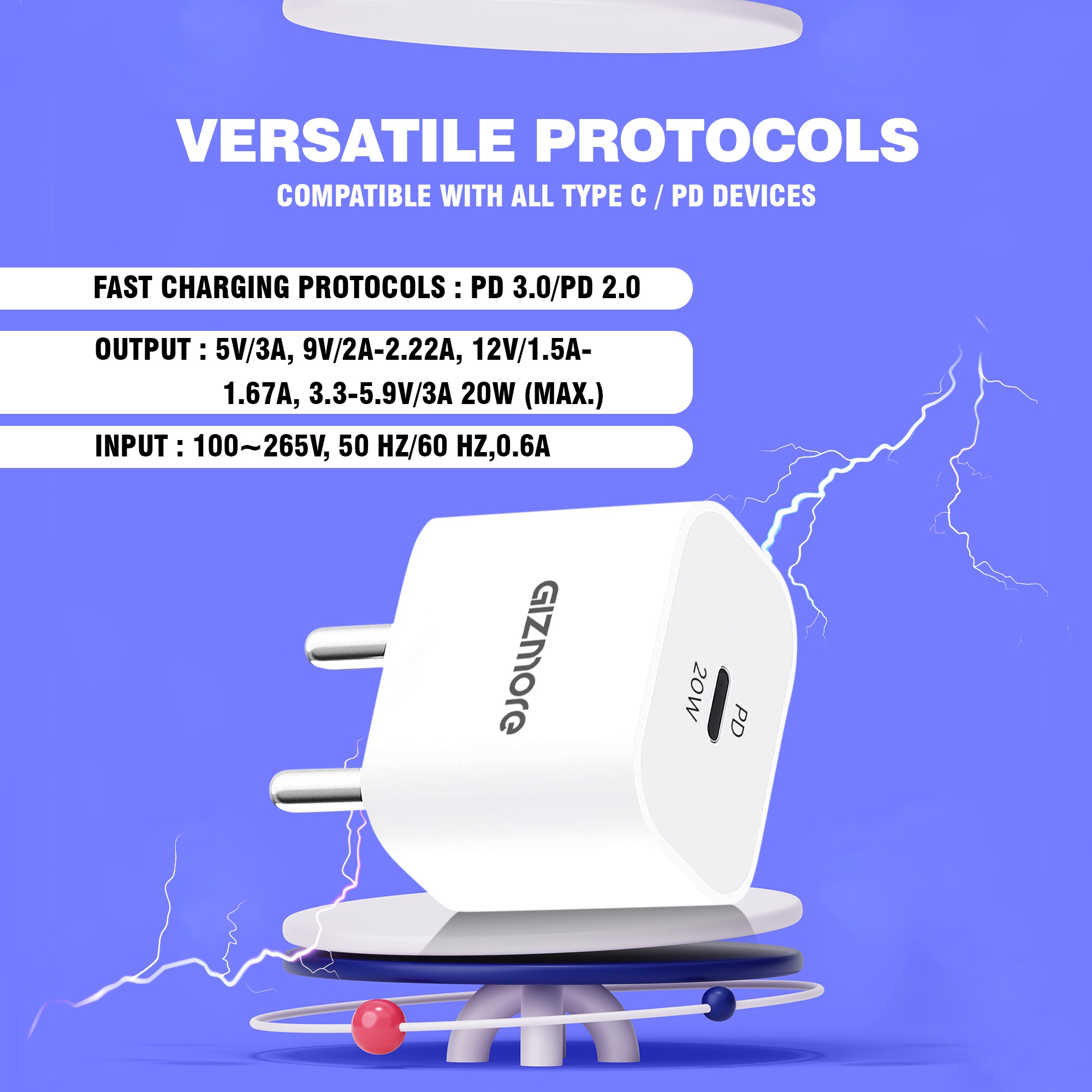 GIZMORE PA621 20W PD Type-C Fast Charger Adapter