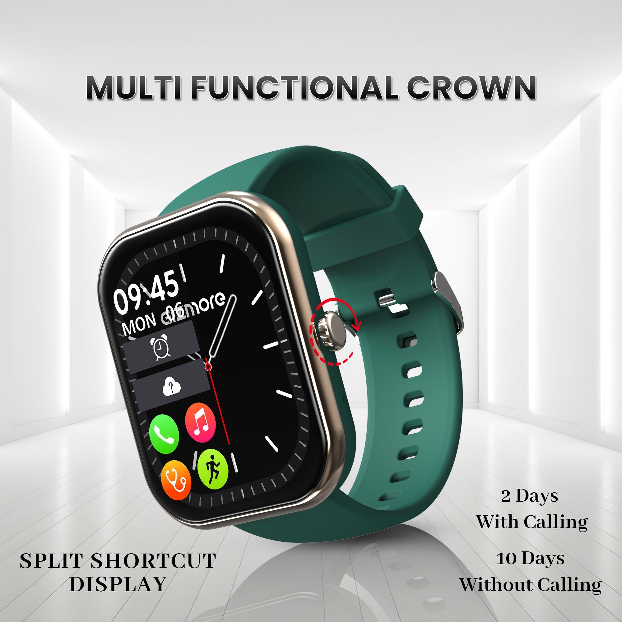 GIZMORE Wave 2.01 (5.11 cm) Always-On-Big Display | 600 NITS Brightness & Split Screen | AI Voice Assistance | Rotating Crown | Health Suite | Bluetooth Calling Smart Watch for Men and Women