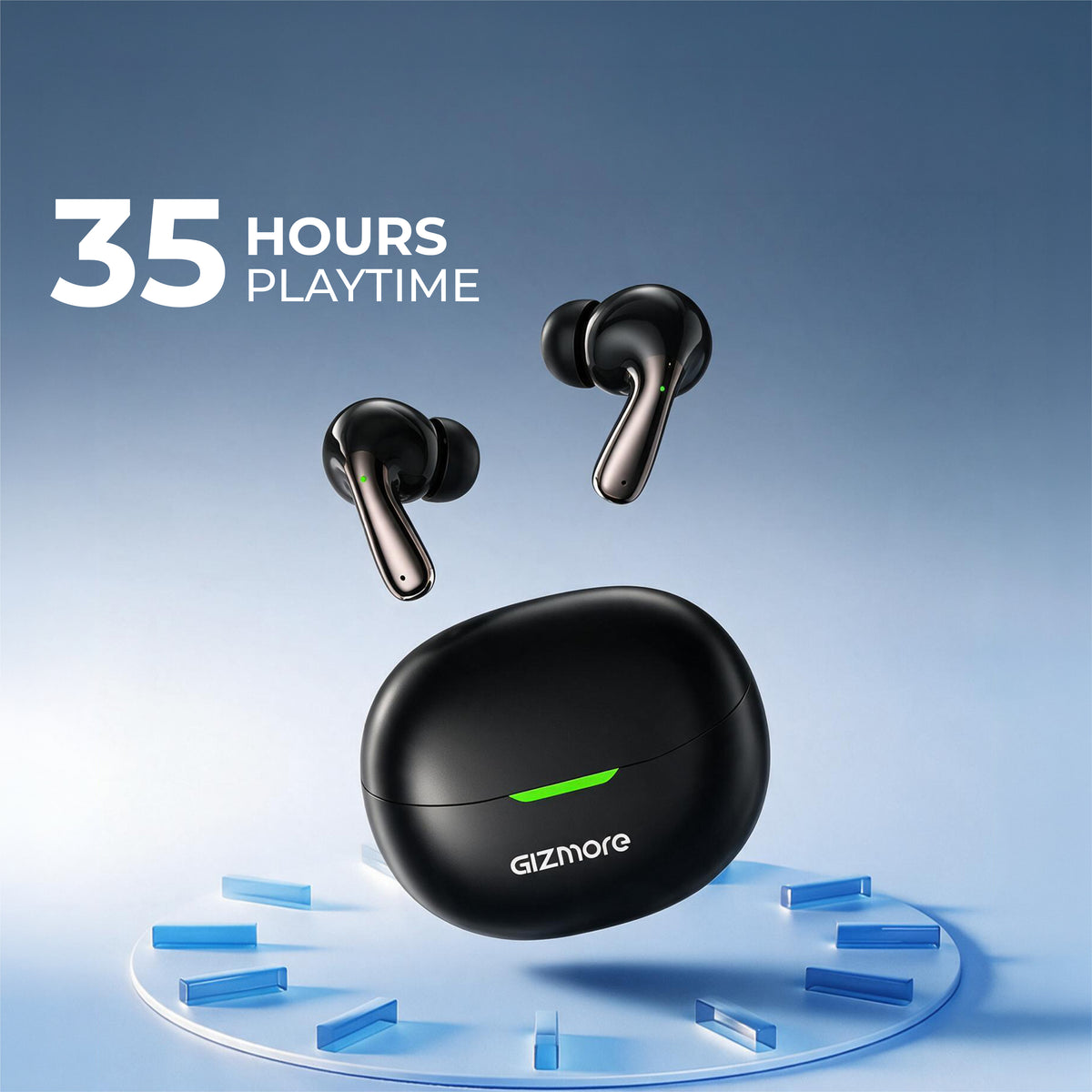 GIZMORE VibePod True Wireless Earbuds with 13mm Dynamic Driver, Up to 35 Hours Playtime, Comfortable Fit & Stylish Oval Design