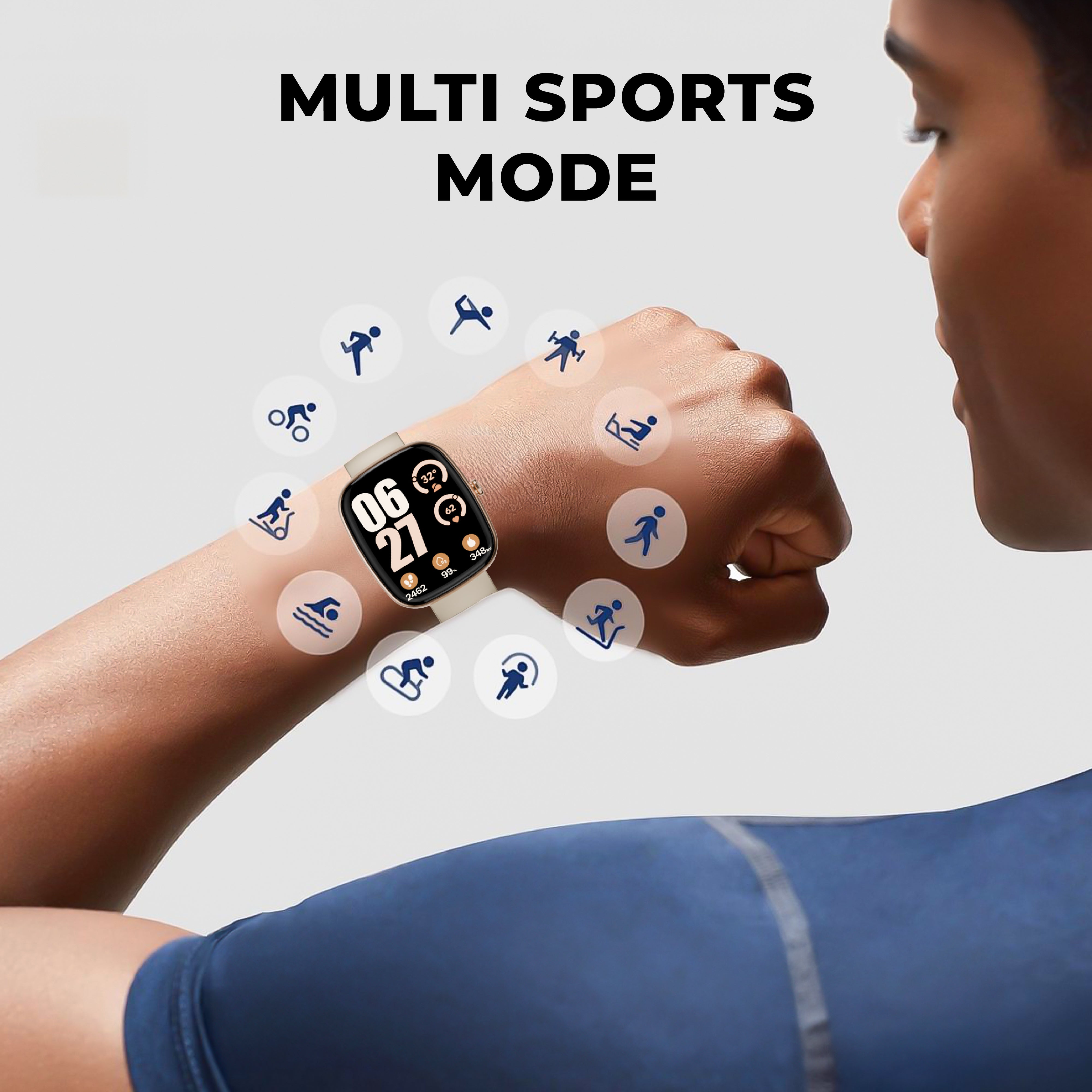 GIZFIT 942 CurveX Smartwatch with 4.64 cm Large Display, Hindi Language Support, Multi Sports Modes, Customizable Watch Faces, Zinc Alloy Body, Voice Assistant | Beige & Black