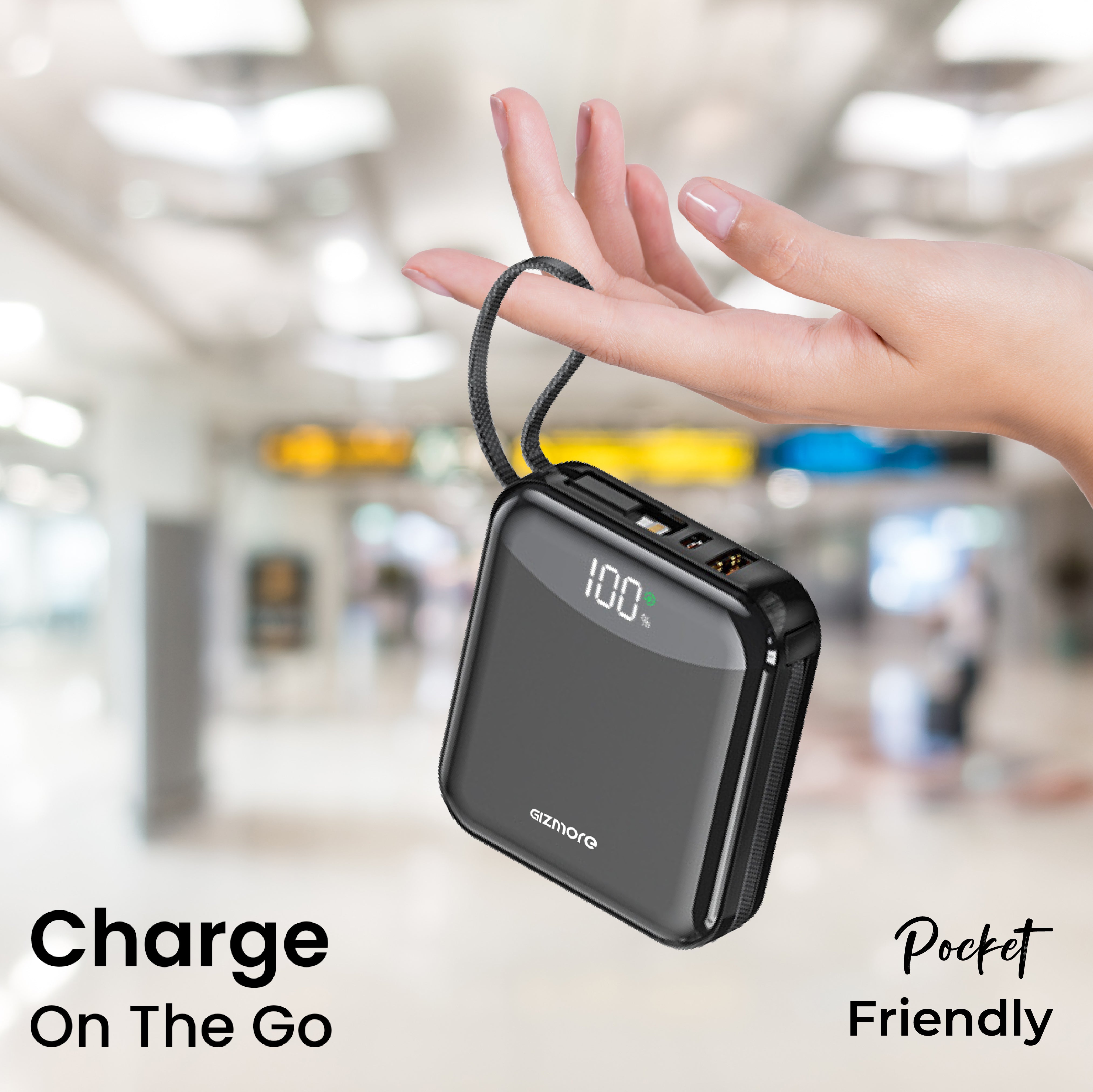GIZ PD10K22 10000mAh Power Bank with Built-in Type-C & Lightning Cable | 22.5W Fast Charging | Smart Digital Display | Pocket Friendly | 2 Colors