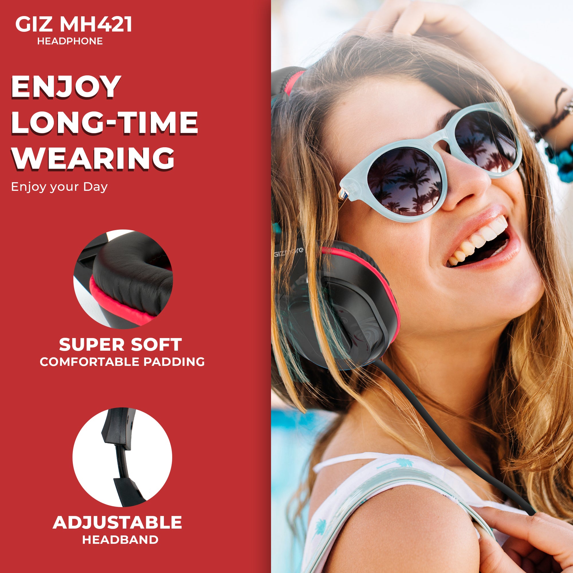 GIZMORE MH421 Wired Over Ear Headphone with Microphone Stereo Headset, 3.5 mm Audio Input, Volume Control Wheel, Adjustable Headband Compatible with Laptop, PC, Smartphones (Black)