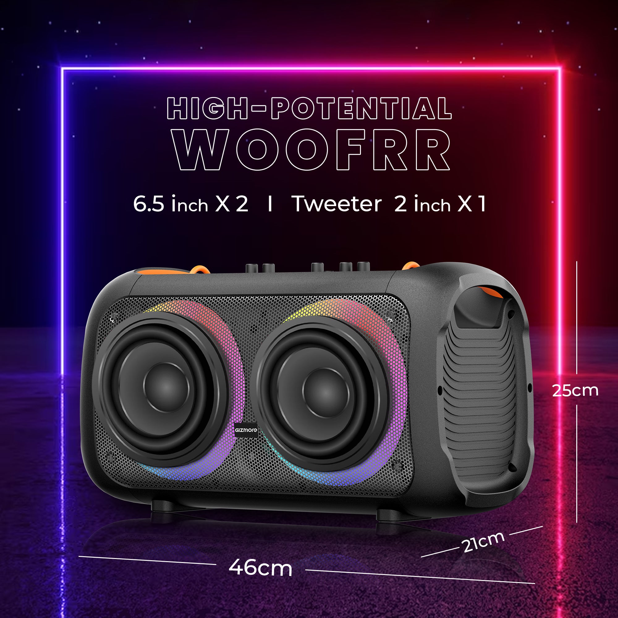 GIZMORE Trolley T3000 DRUMM 60 W Bluetooth Portable Party Speaker Up to 4 hrs Playtime with Digital LED Display, RGB Lights, Multi Connectivity USB, FM, AUX, SD Card and Wireless MIC for Karaoke Party
