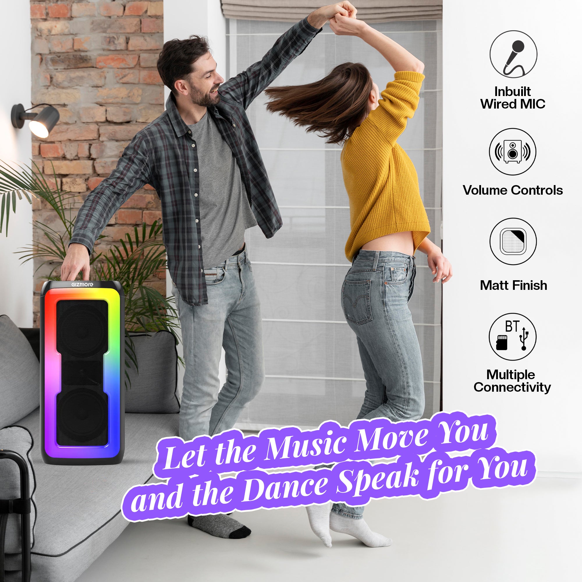 GIZMORE MS530 PLAY 30W With Karaoke Wired Mic BT Speaker/6HOUR Play Time /Loud & Clear Stereo Sound/Vivid RGB Lights/BT/USB/SD Card Playback, Portable & Type C Fast Charging (Black)