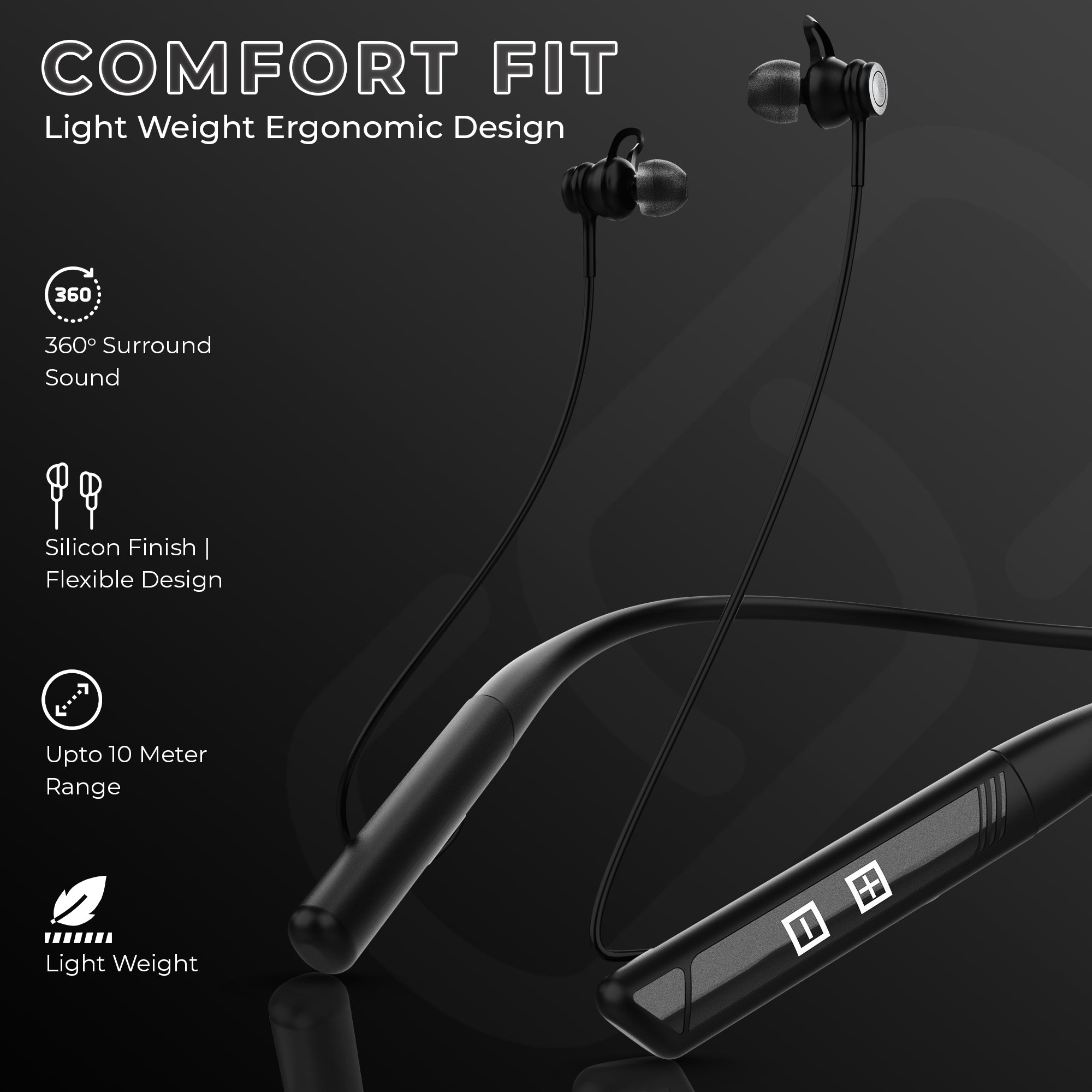 GIZMORE MN224 Ultra in-Ear Bluetooth Neckband | 60H Playtime with Touch Controls | IPX4 & Quick Charge