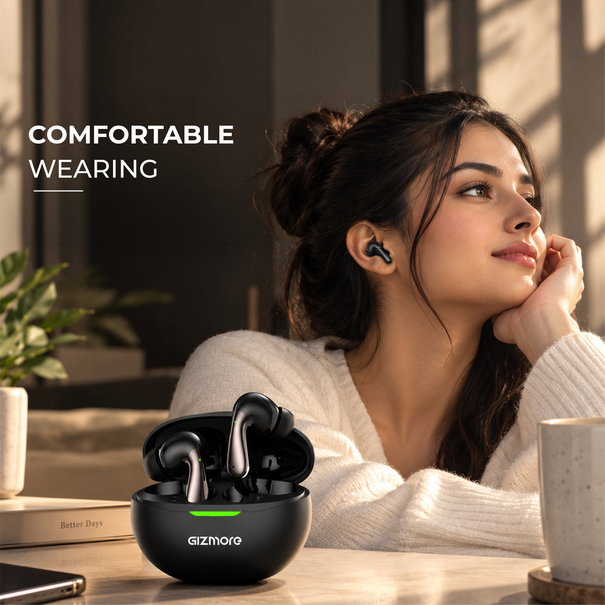 GIZMORE VibePod True Wireless Earbuds with 13mm Dynamic Driver, Up to 35 Hours Playtime, Comfortable Fit & Stylish Oval Design