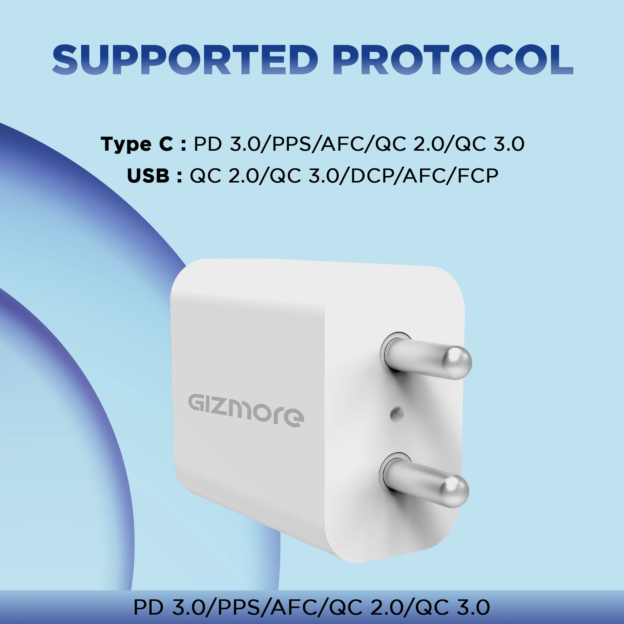 Gizmore 25 W Quick Charge 3 A Mobile PA611 Super Fast QCPD With Type C Port (BIS Certified, Universal Compatible) Charger (White)